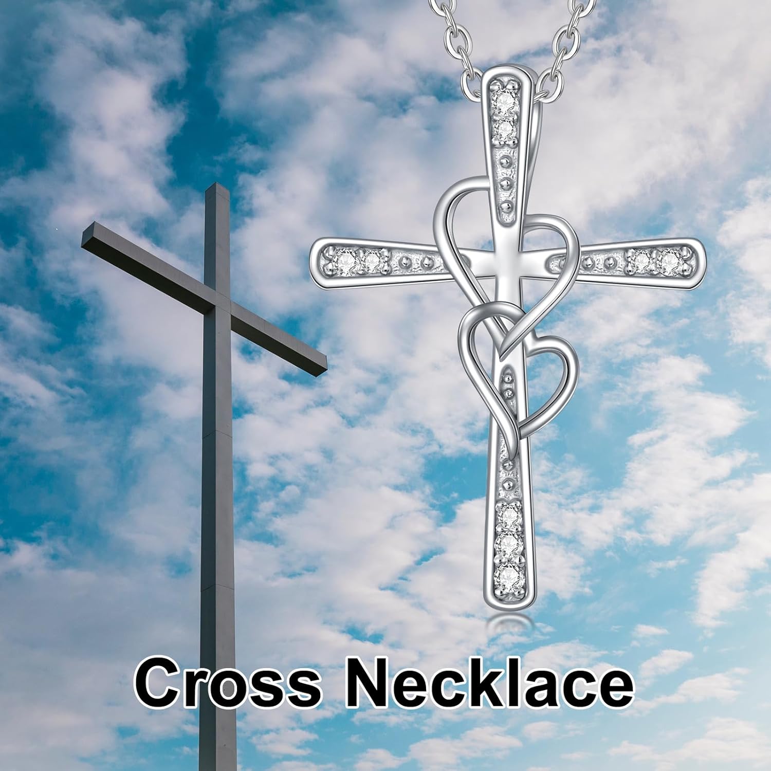 Diamond Heart Cross Necklace 925 Sterling Silver Heart Cross Pendant Cross Pendant Necklace Jewelry Gifts for Women Wife Girlfriend - Image 5