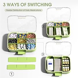 Restree Large Pill Organizer, Moisture Proof & Waterproof Travel Pill Case, Portable Medication Box with Adjustable Dividers for Vitamins Supplements Fish Oil and Daily Pills 9 Compartments (Green)