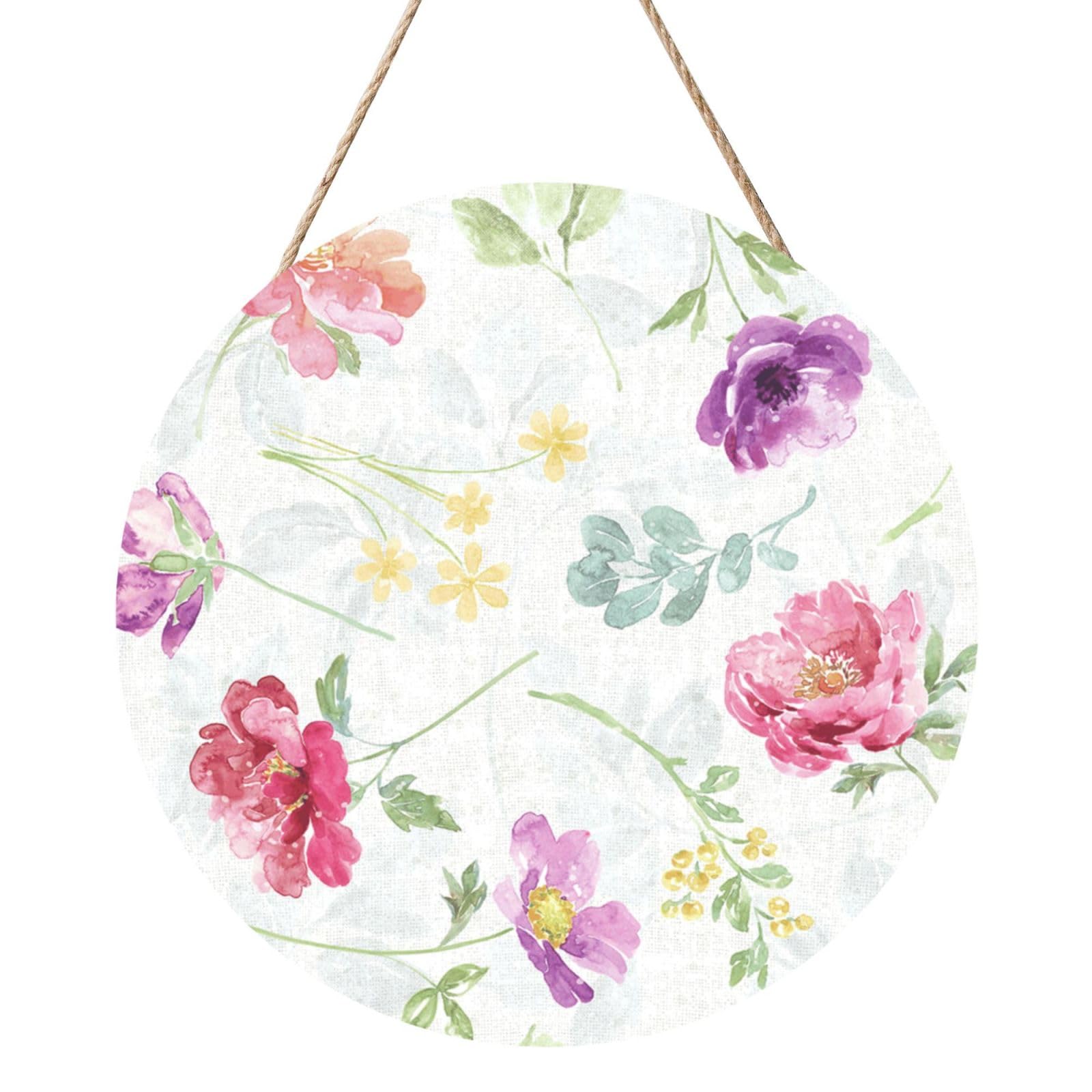 InOmak Beautiful Spring Fresh Floral, Round Wood Panel Painting 12 in, Wall Hanging Painting For Home