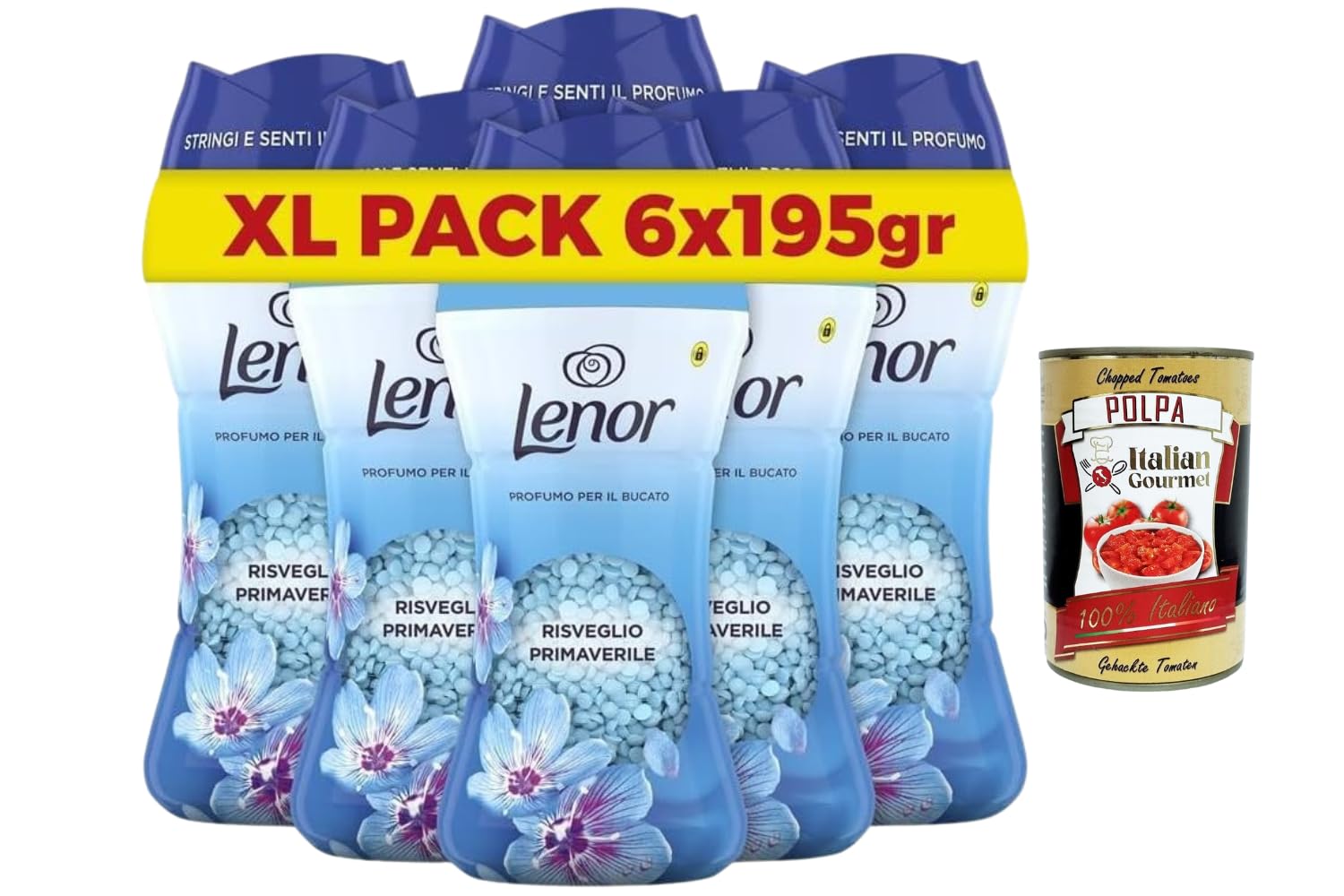 Italian Gourmet Bundle Wäscheparfüm Frühlingserwachen 6x 195g + Italian Gourmet Polpa Gratis – Duftperlen für Wäsche, XL Pack, Profumo per il Bucato laut Verpackung, Vorrat 1,17kg