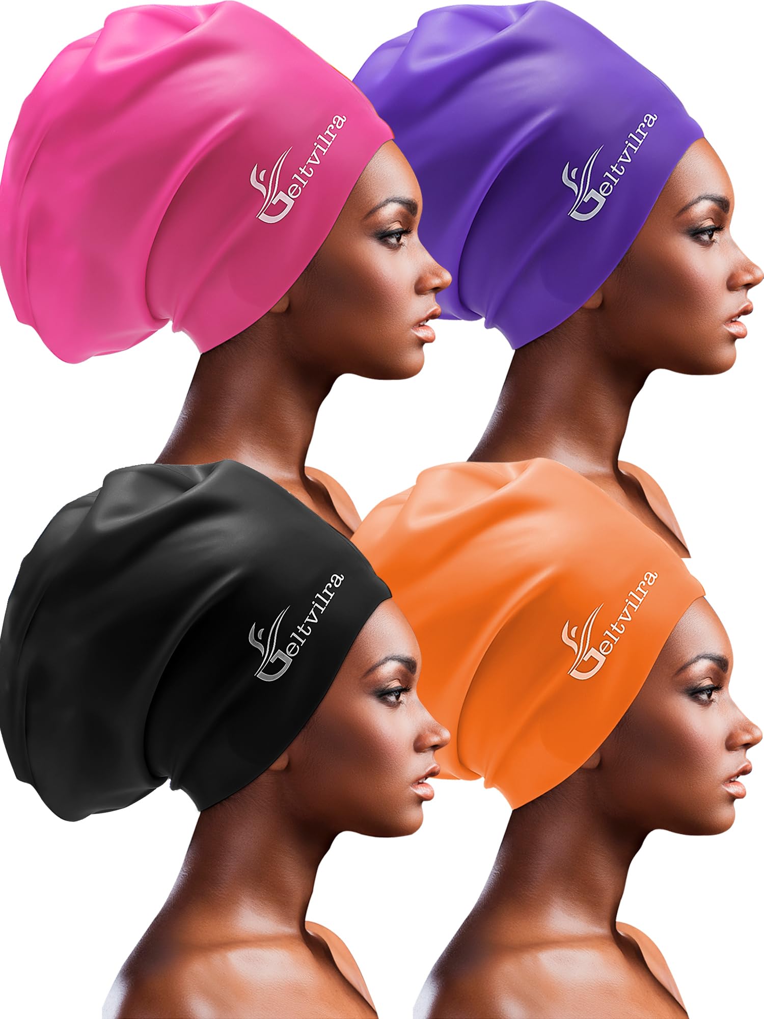 4 Pack Silicone Extra Large Swim Caps for Braids and Dreadlocks Black Women Men Long Hair Swimming Waterproof Pool