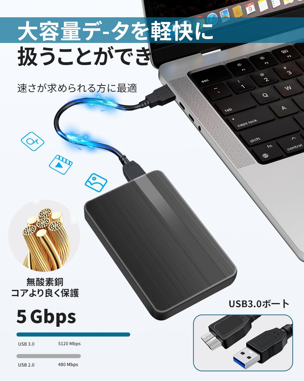 Amazon | 外付けHDD 外付けハードディスク 500GB容量 超高速データ転送 