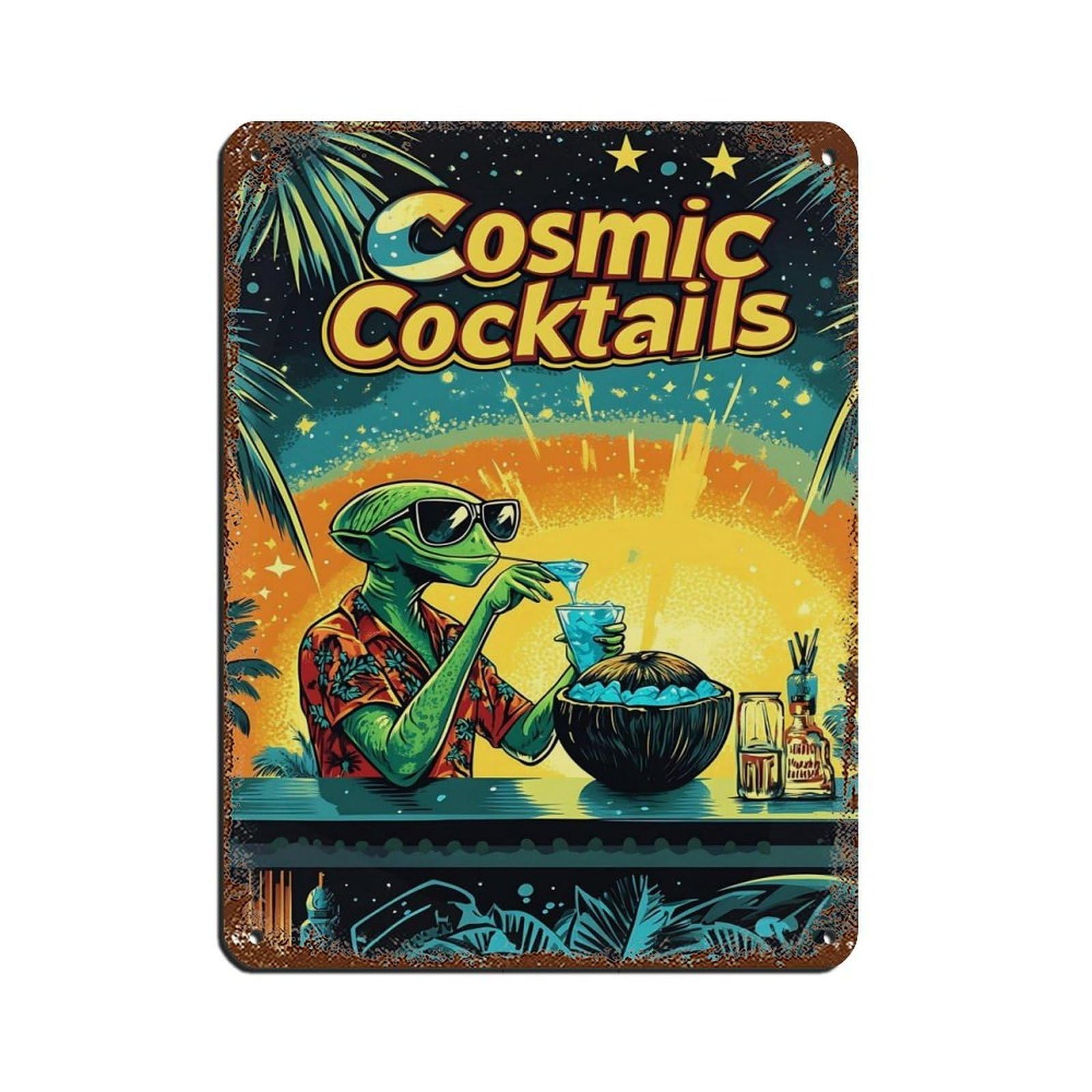 Retro Alien Poster,Space Bar Decor Retro Poster Metal Tin Sign Chic Art Retro Iron Painting Bar People Cave Cafe Family Garage Poster Wall Decoration 12x16inch(30x40cm)