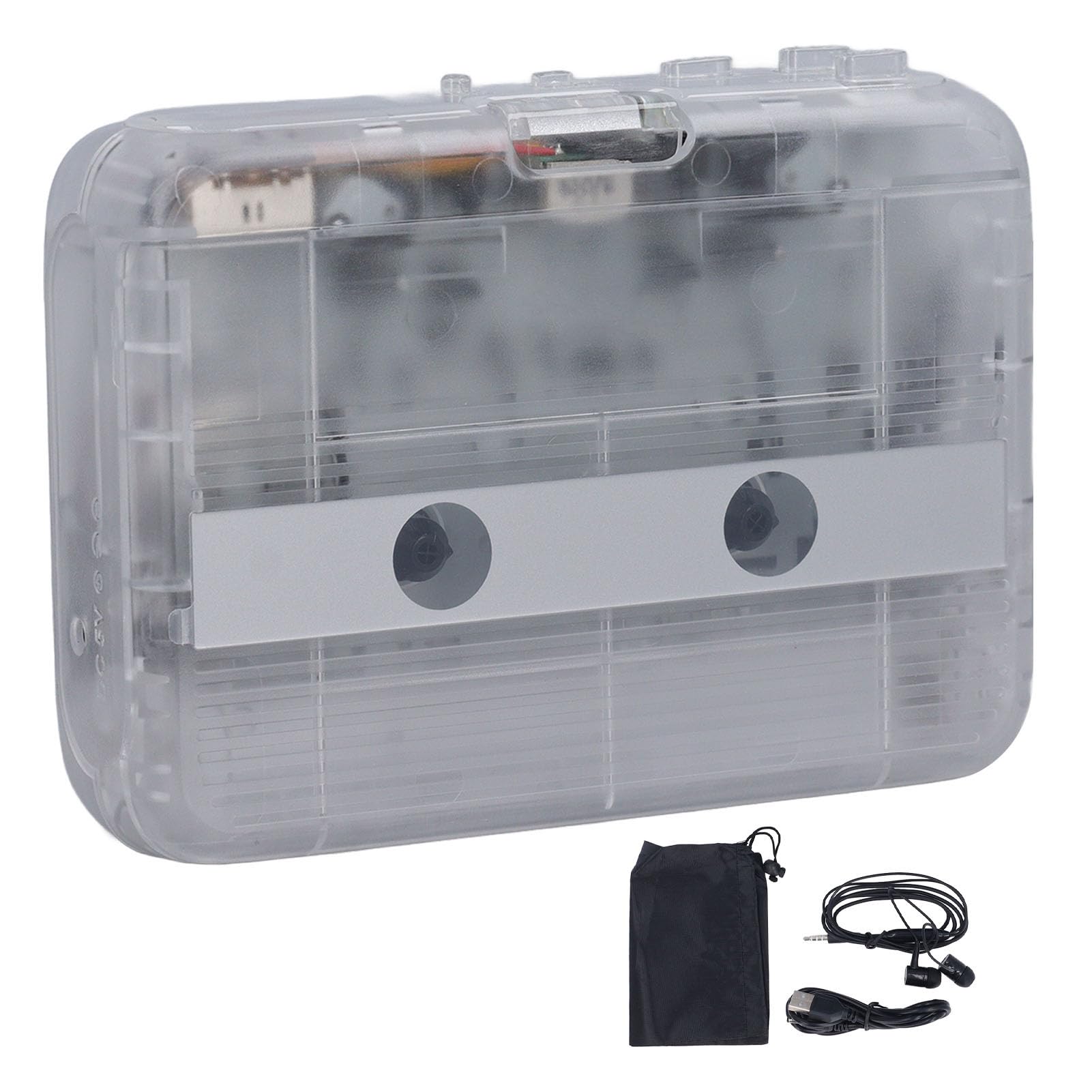 Fockety Lettore di Cassette, Lettore di Cassette Bluetooth con Inversione Automatica ' Stereo, di Portatile con Auricolare Cavo di Alimentazione USB Batteria AA per Parco Domestico (Trasparente)