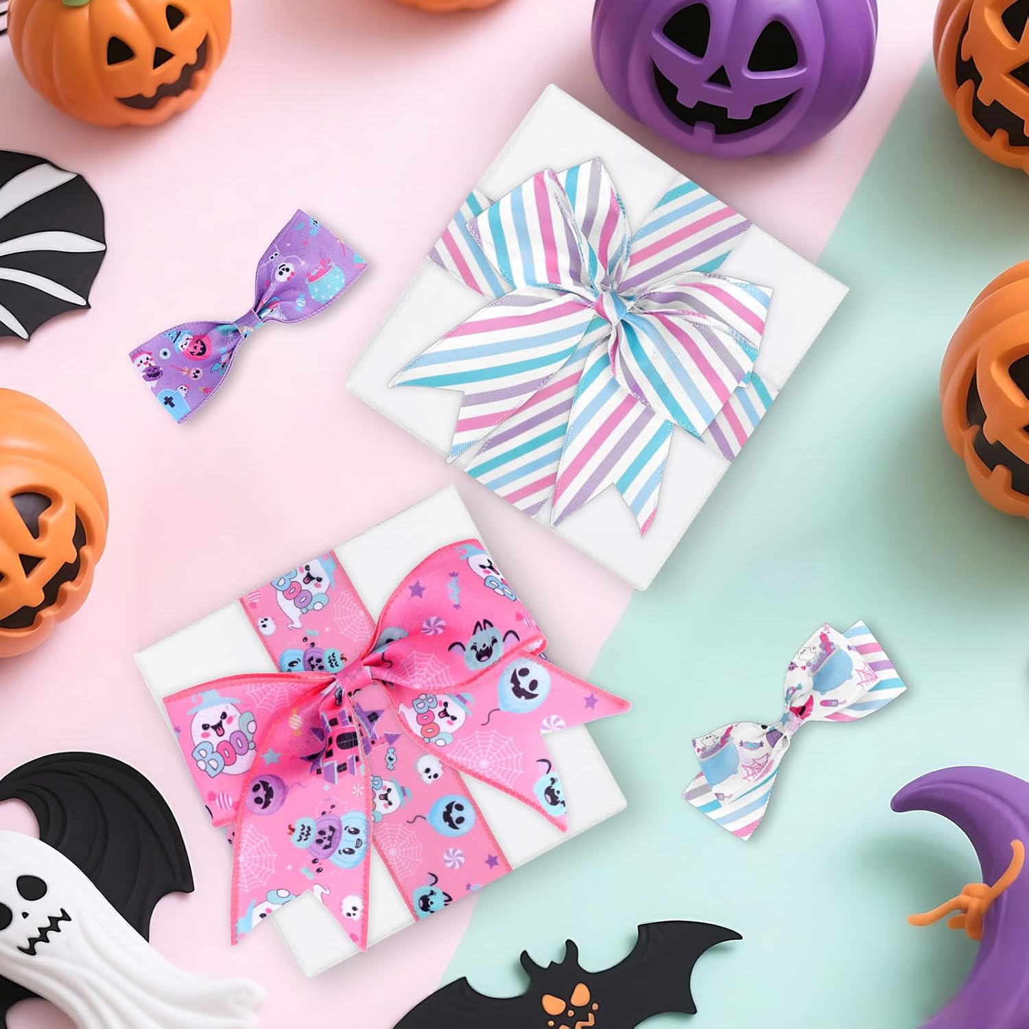 Halloween Ribbons Wired for Gifts Wrapping 4 Rolls 20 Yards image 2