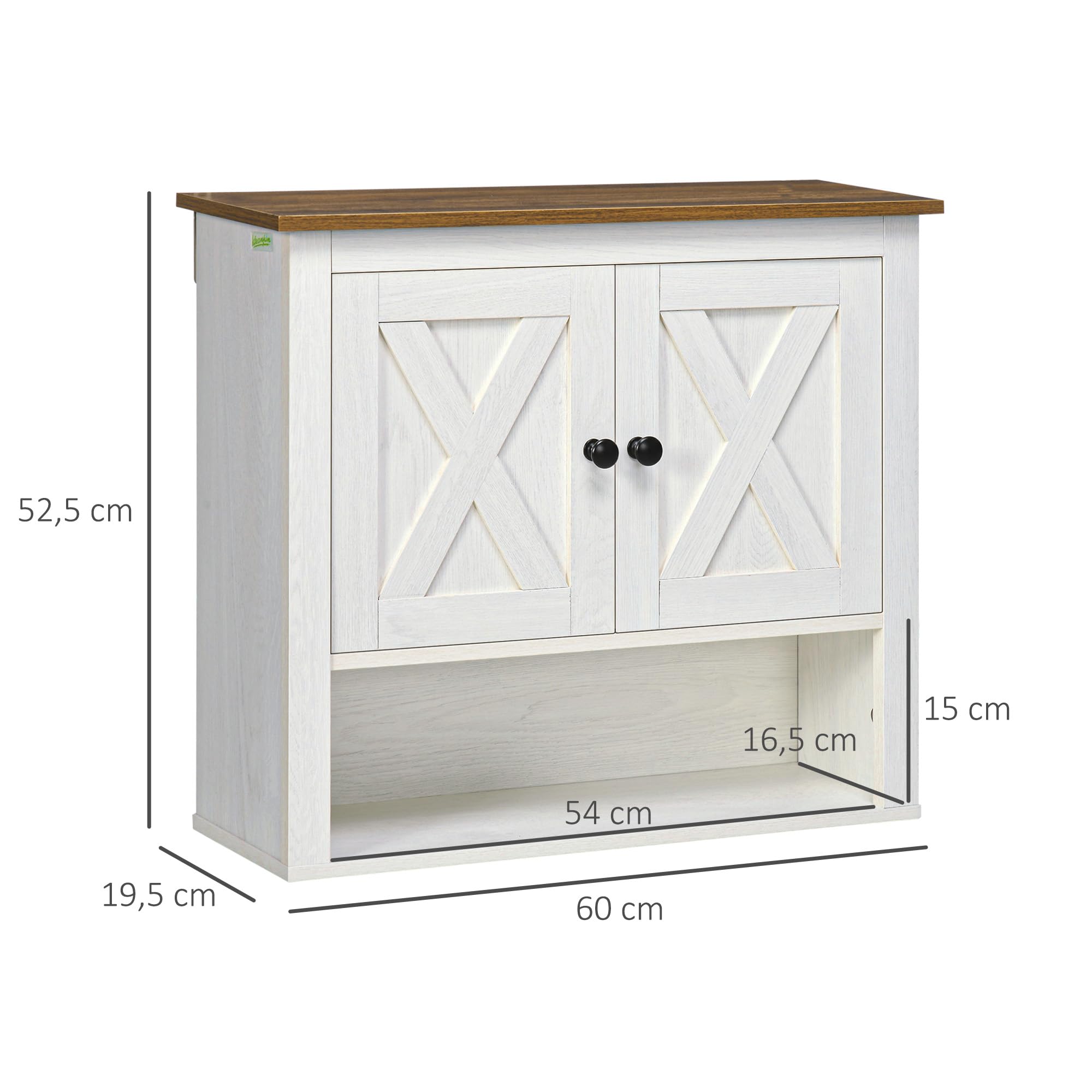 kleankin Armoire Murale, Armoire Salle de Bain, Meuble WC Suspendu avec Placard à portess et Compartiment Ouvert, Meuble Haut Salle de Bain dim. 60 x 19,5 x 52,5 cm, Blanc