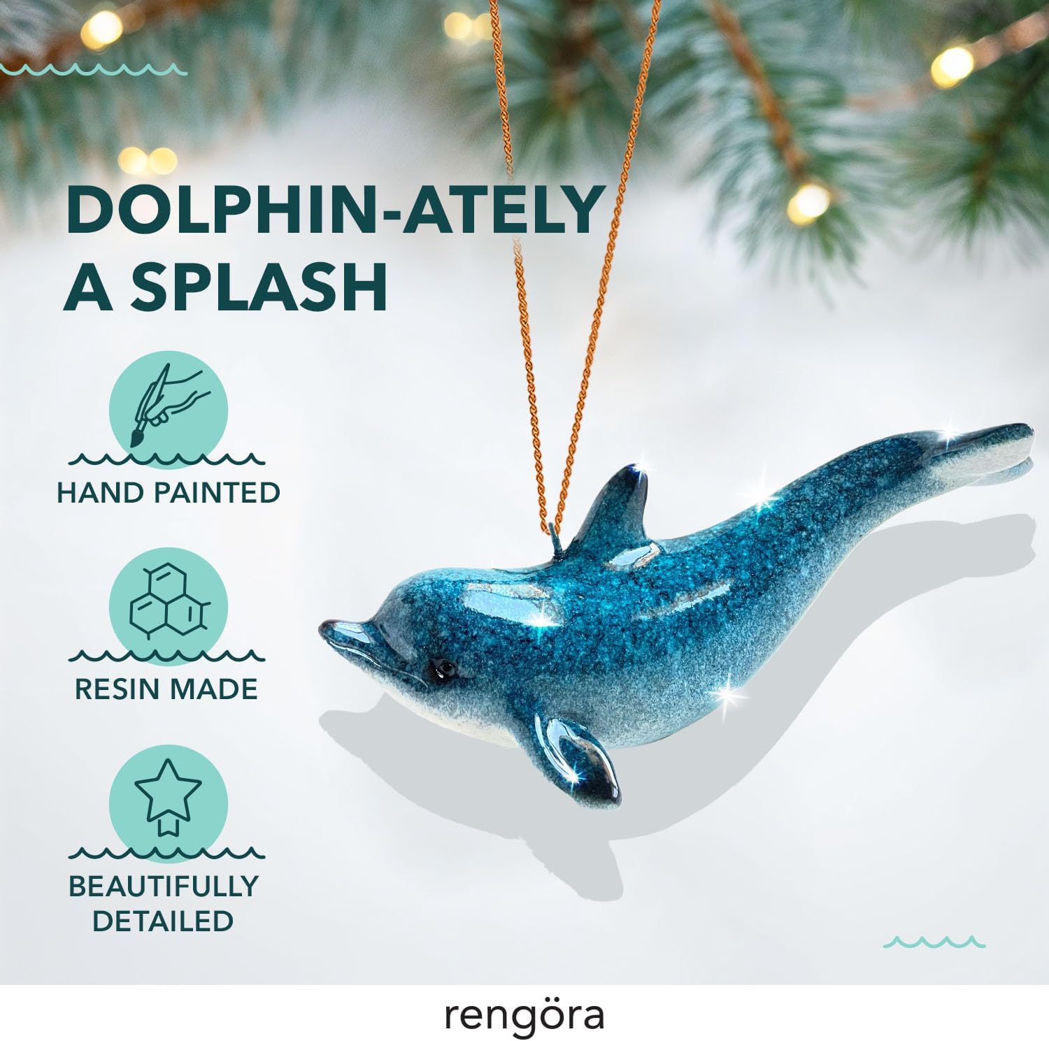 Hand-Painted Beach Christmas Ornament – Coastal Tree Decoration for Ocean Lovers – Unique Nautical Ornament for Christmas Tree or Stocking Stuffer Gift (Solo Dolphin) - Image 3