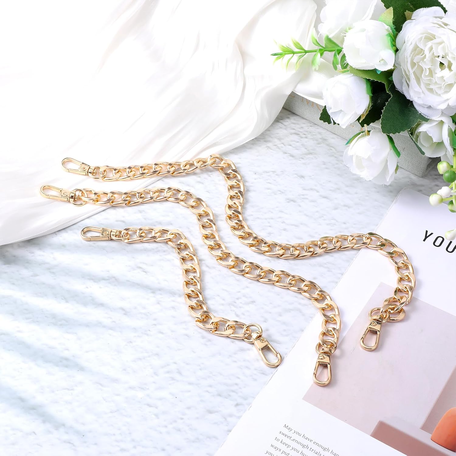 3 PCS Gold Purse Chain, 3 Sizes Purse Chains Charm Bag Chain Wallet Chains Metal Purses Strap Extender Replacement for Handbags Shoulder Bags Clutches Crossbody Bags, 15.7/11.8/7.9 Inches