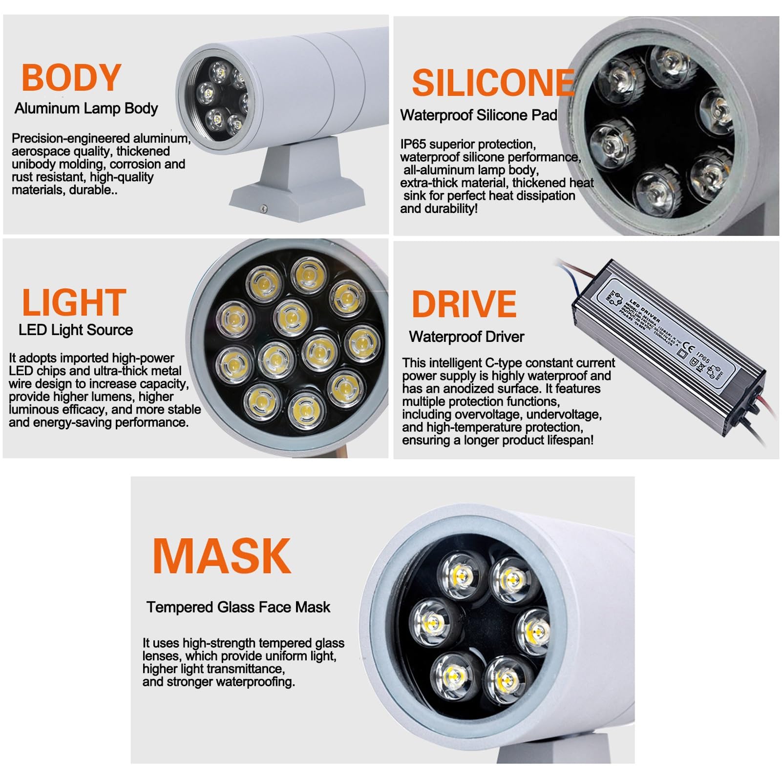 Focos LED - Luces De Paisaje, Bañador De Pared Exterior Con Irradiación De Doble Cabezal Hacia Arriba Y Hacia Abajo, 220V MLámpara De Pilar Para Patio De Villa IP65(Yellow Light,9w)