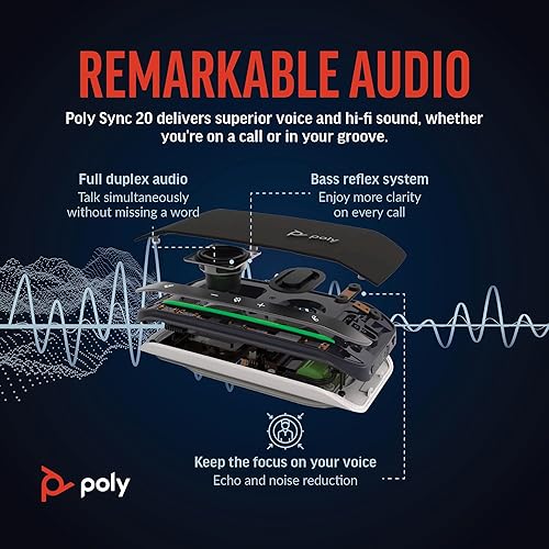 Miniatura 10 de Plantronics Poly Sync 20 USB-C - Altavoz inteligente portátil personal de larga duración de la batería con reducción de ruido y eco, funciona con