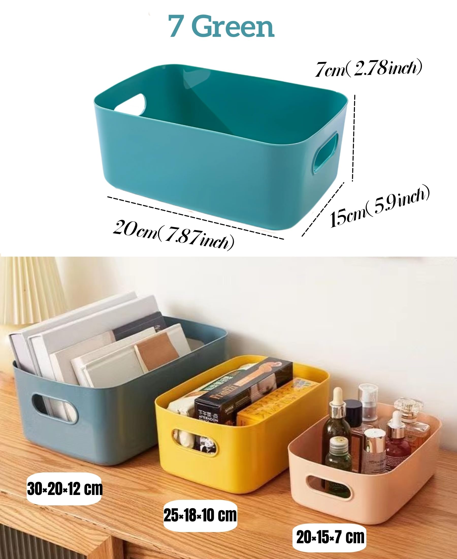 7 Pezzi Cestini Portaoggetti Plastica Scatole Organizer con Manici,Contenitori per Armadio,Contenitore Plastica,Organizer Portaoggetti per Cucina Bagno Cosmetici (Blu, 20×15×7 cm)