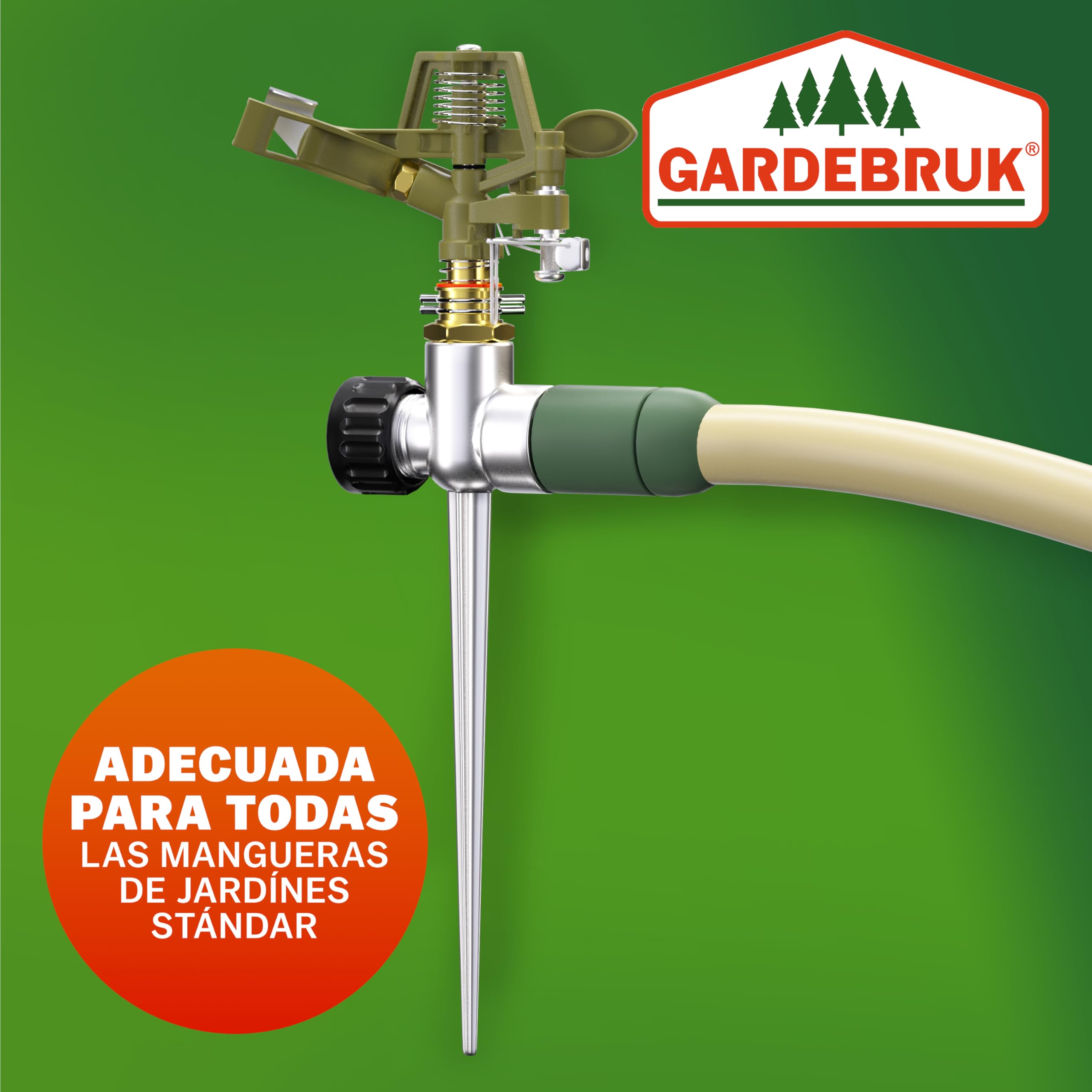 DEUBA Set de 2 Aspersores de riego césped con Espiga de Tierra Alcance de riego de 26m Giratorio 360° rociador Circular huertos