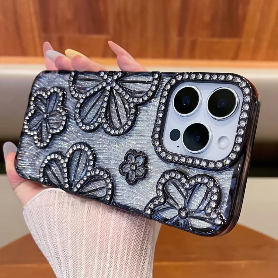 Coque iPhone 13 paillettes et bijoux style floral - 6