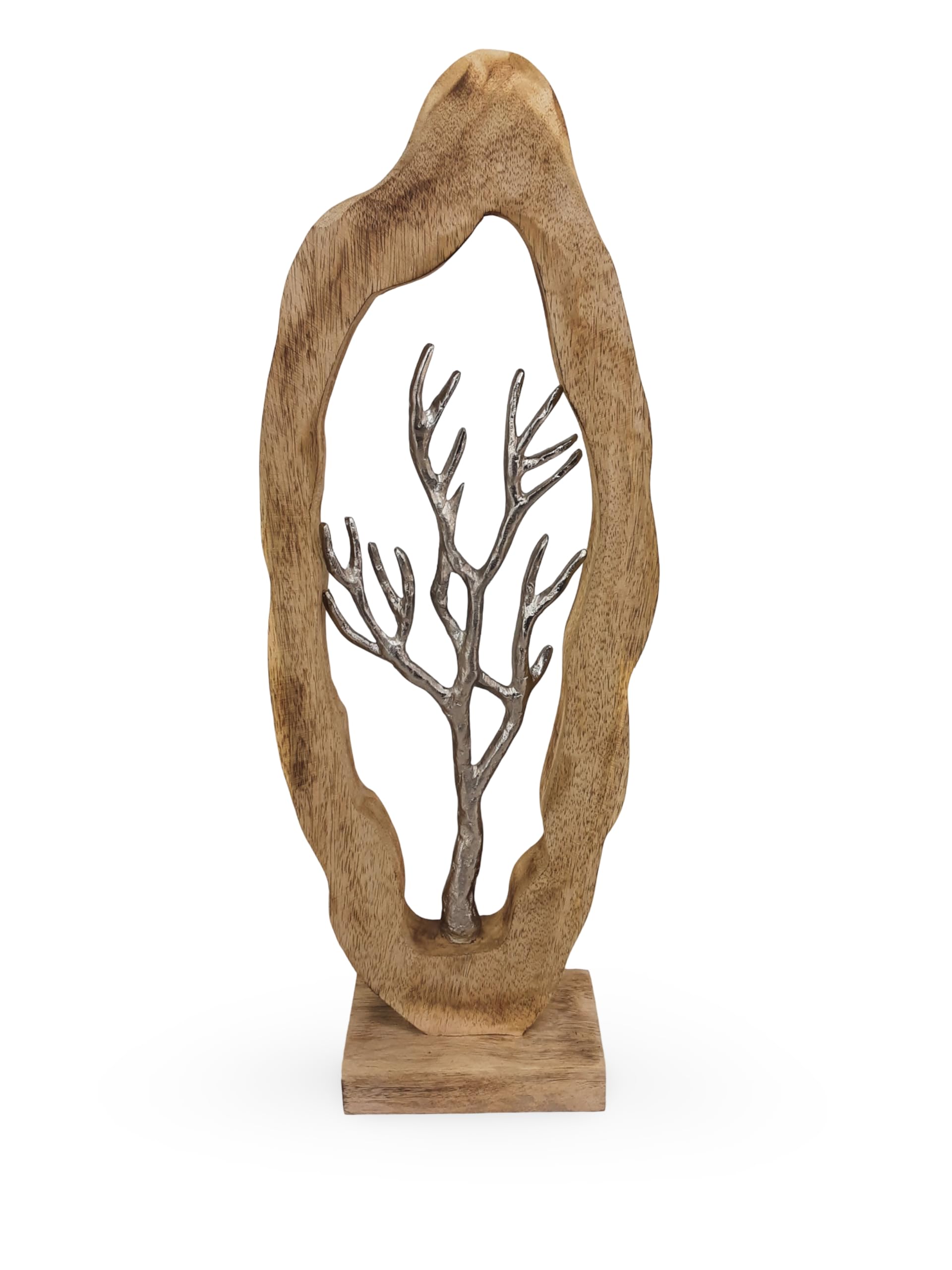 Mango Wood And Aluminium Tree SculptureAbstract Organic Art For Home AccessoriesNatural And Silver Finish58X22.5X9Cm from B&Q