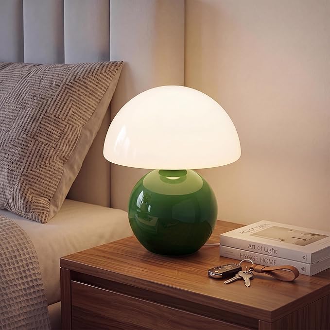 Dawnwake Mushroom Lamp Table Lamp for Bedroom,Desk Bedside Small Lamps for Living Room Night Stands,Mushroom Decor Cute Mini Modern Mid Century Lamps,Unique Aesthetic Living Room Decor(Dark Green)
