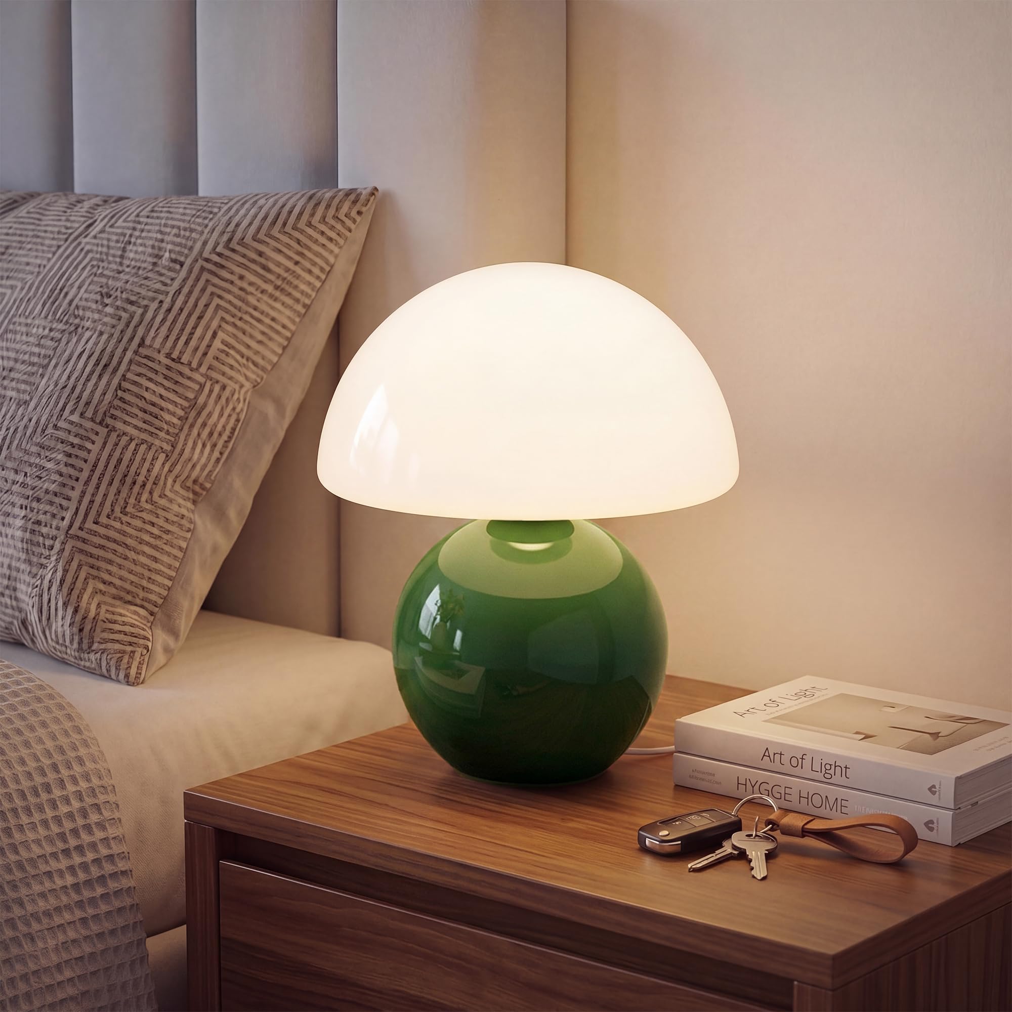Dawnwake Mushroom Lamp Table Lamp for Bedroom, Desk Bedside Small Lamps for Living Room Night Stands, Mushroom Decor Cute Mini Modern Mid Century Lamps(Christmas Green)