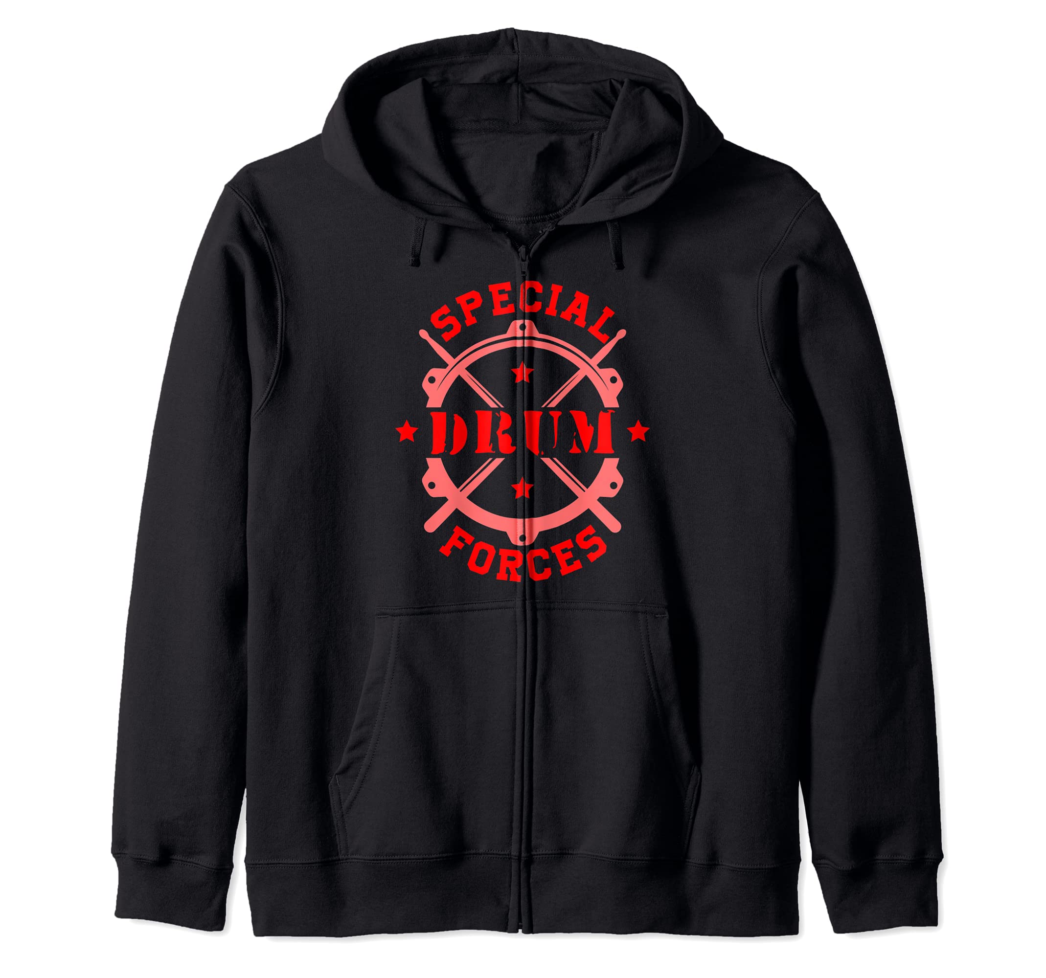 Special Drum Forces Drums Drumsticks Drumming Music Band Zip Hoodie, Black