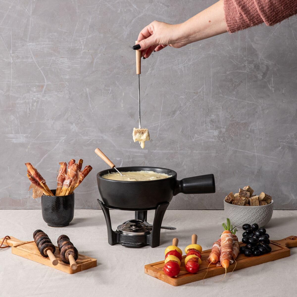 Boska Cheese Fondue Party Set Nero - Black Cast Iron Fondue Pot - Wedding Registry Items Small Kitchen Appliances for up to 4 Persons Wedding Registry Items