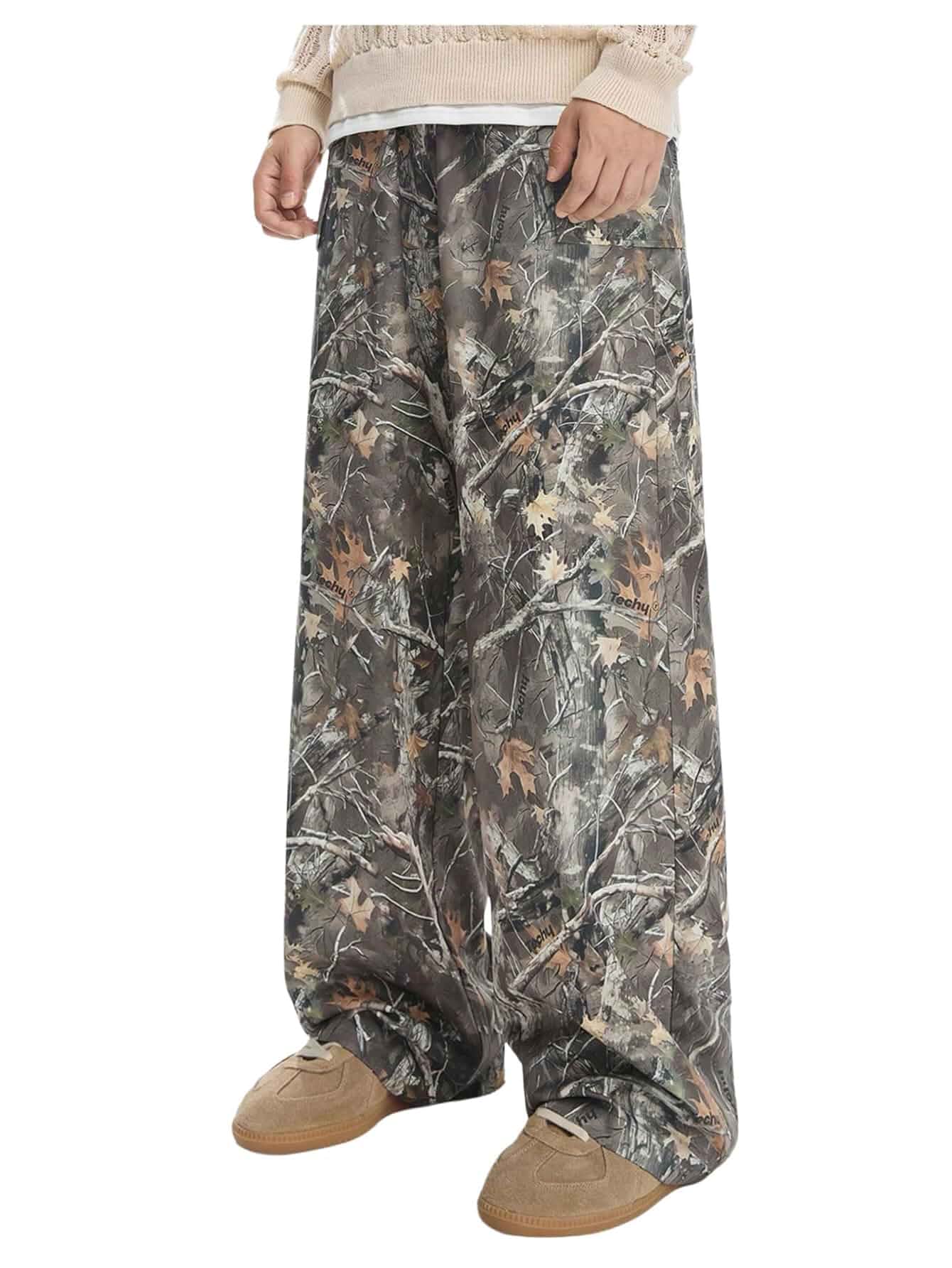 RoseSeek Boy's Graphic Camo Baggy Pants Wide Leg Elastic Waist Long Trousers Vintage Streetwear Big Kid