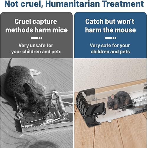 Miniatura 7 de Trampa humana para ratones, atrapa ratones para interiores y hogares, seguro e inofensivo, reutilizable, tamaño 9.8 x 3.1 x 2.9 pulgadas, adecuado
