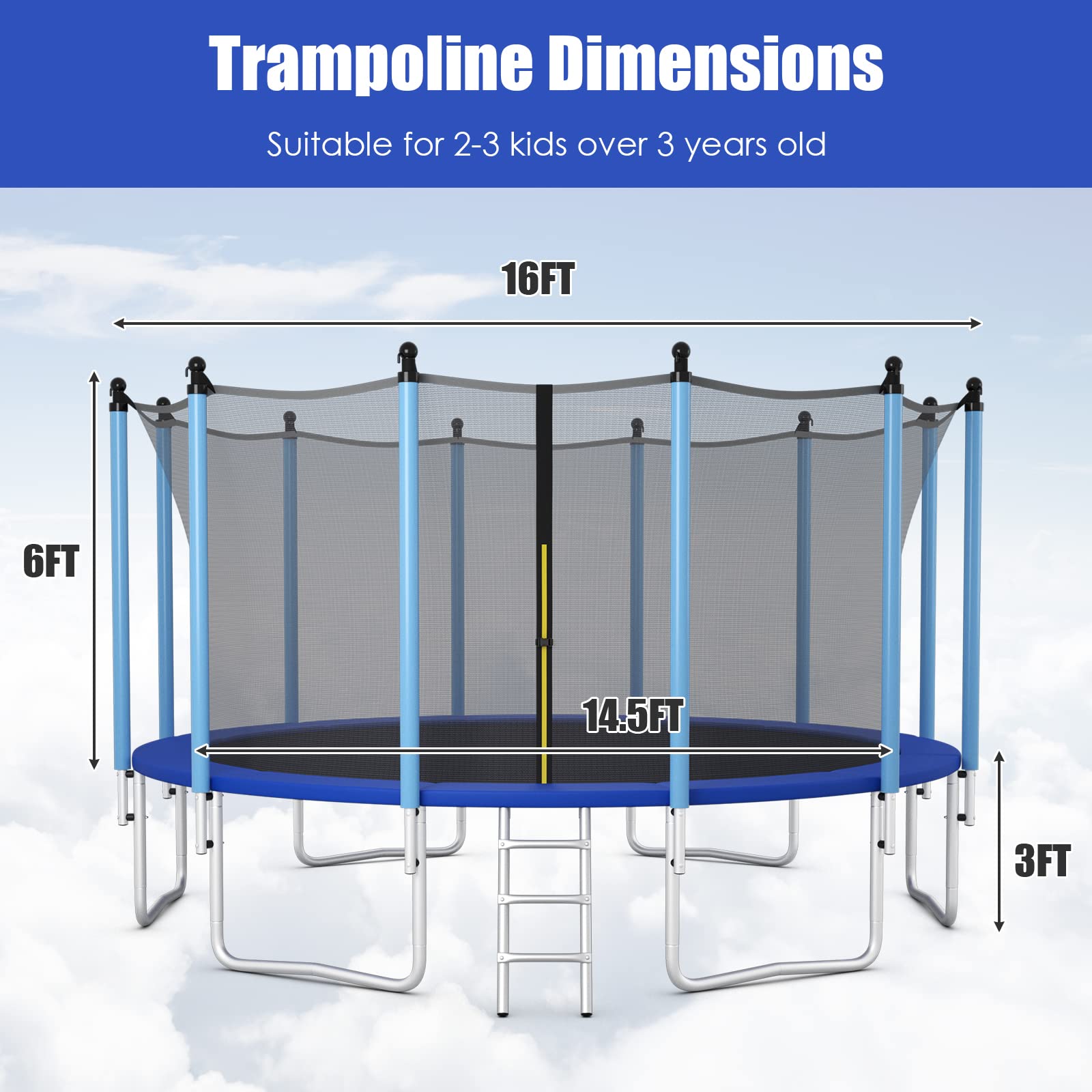 GYMAX Trampoline, 8FT 10FT 12FT 14FT 15FT 16FT Recreational Trampolines