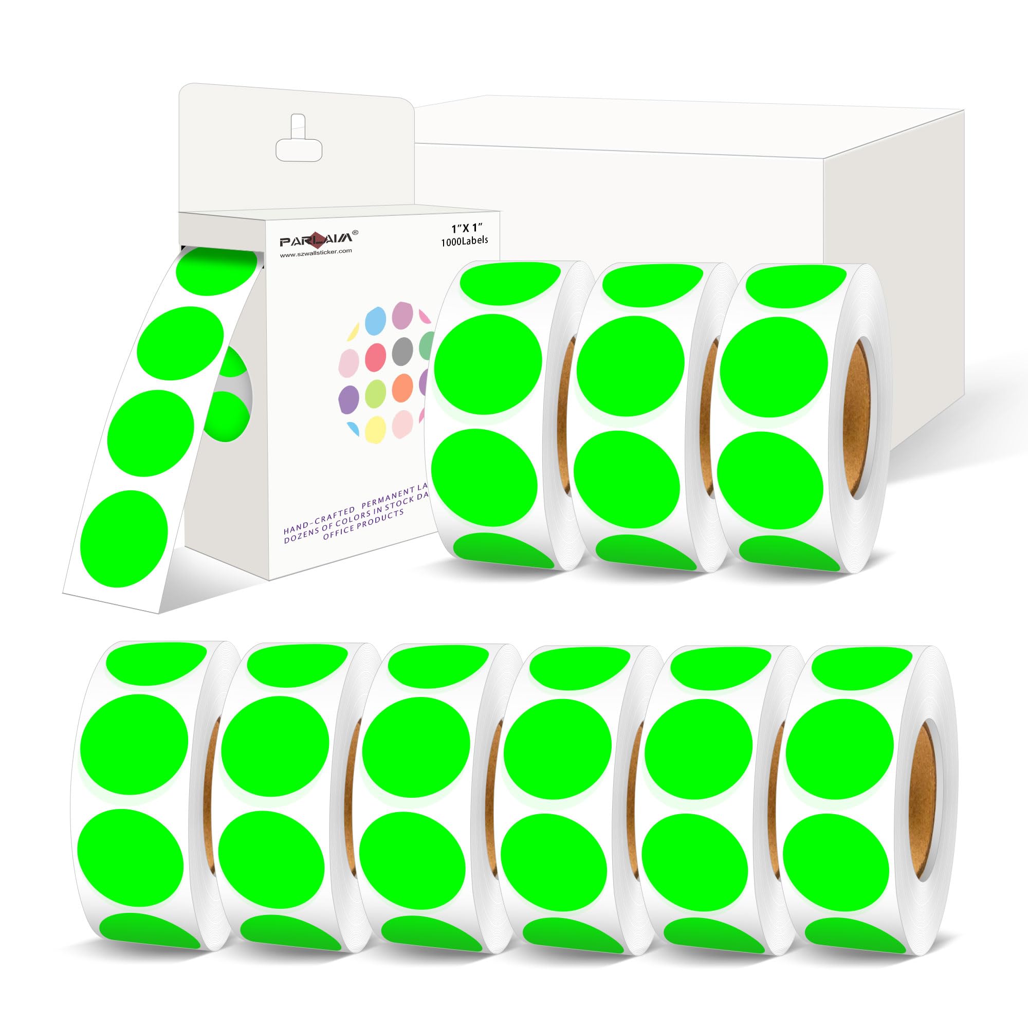 PARLAIM Color Code Dot Stickers, Round 1 inch Polka Circle Round Dot Labels 10000 PCS 10 Rolls Bulk for Office Classroom, Fluorescent Green