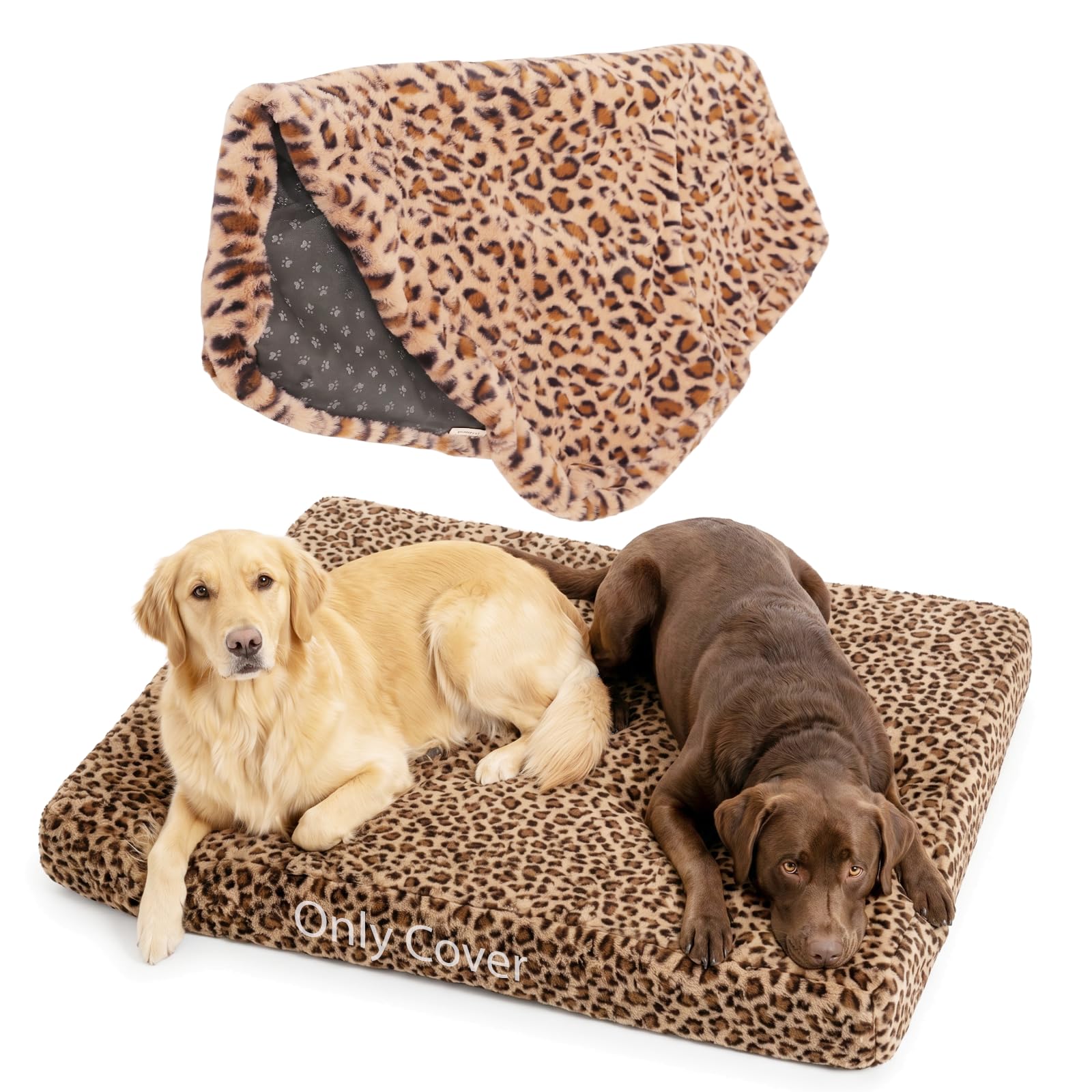 Faux Fur Dog Bed Covers – Ultra Soft Rose Velvet, Removable &amp; Washable, Cozy &amp; Durable,Large Pet Bed Cover Only (No Filling) – Gray, (Leopard Print Brown-White, Small(30.0"L x 20.0"W x 4.0"Th))