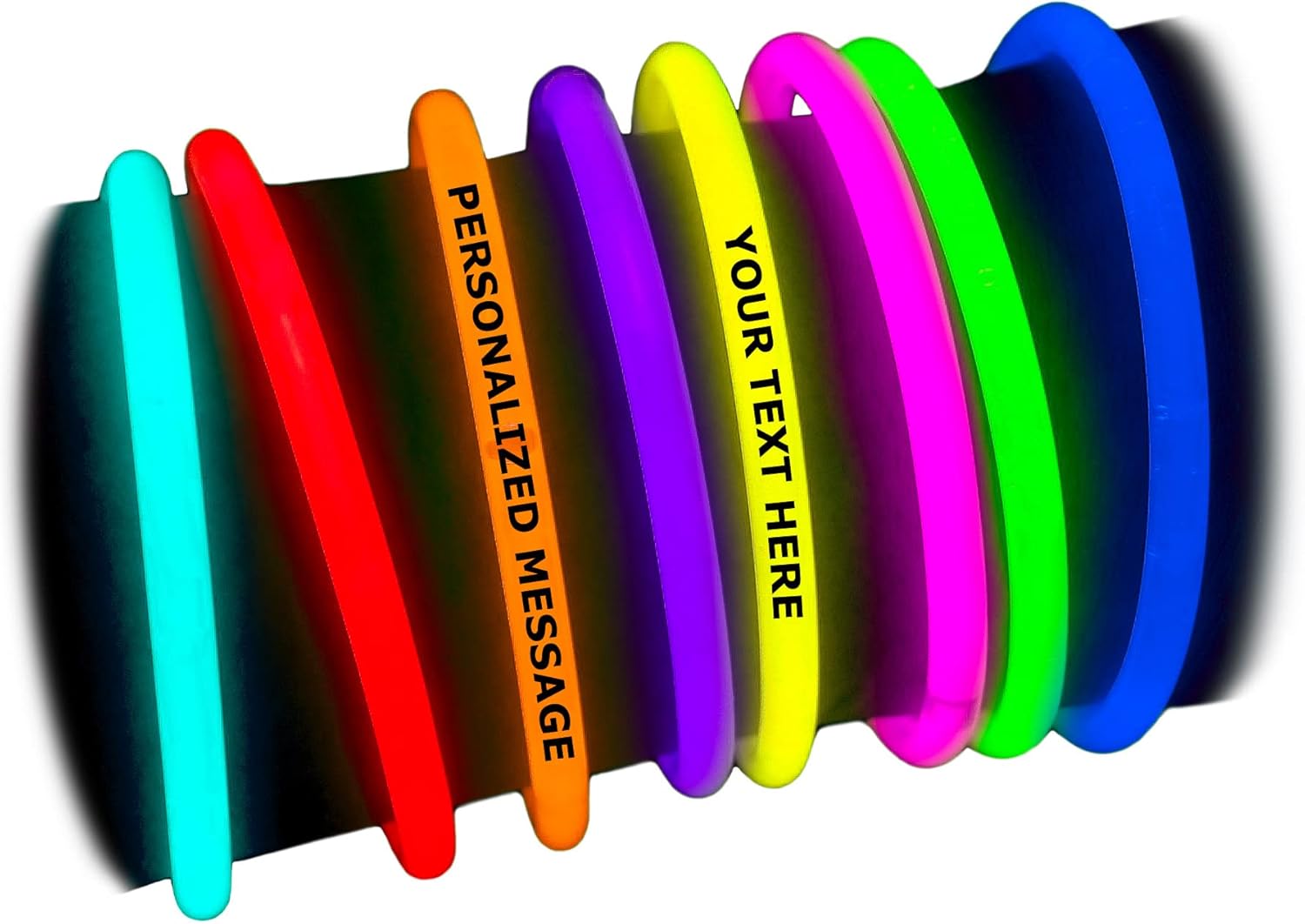50 x Personalized 8'' Glow Bracelets Light Sticks, Wedding & Birthday Party Favors, Imprinted w/YOUR MESSAGE (004 Blue), Blue,Orange,Pink,Purple