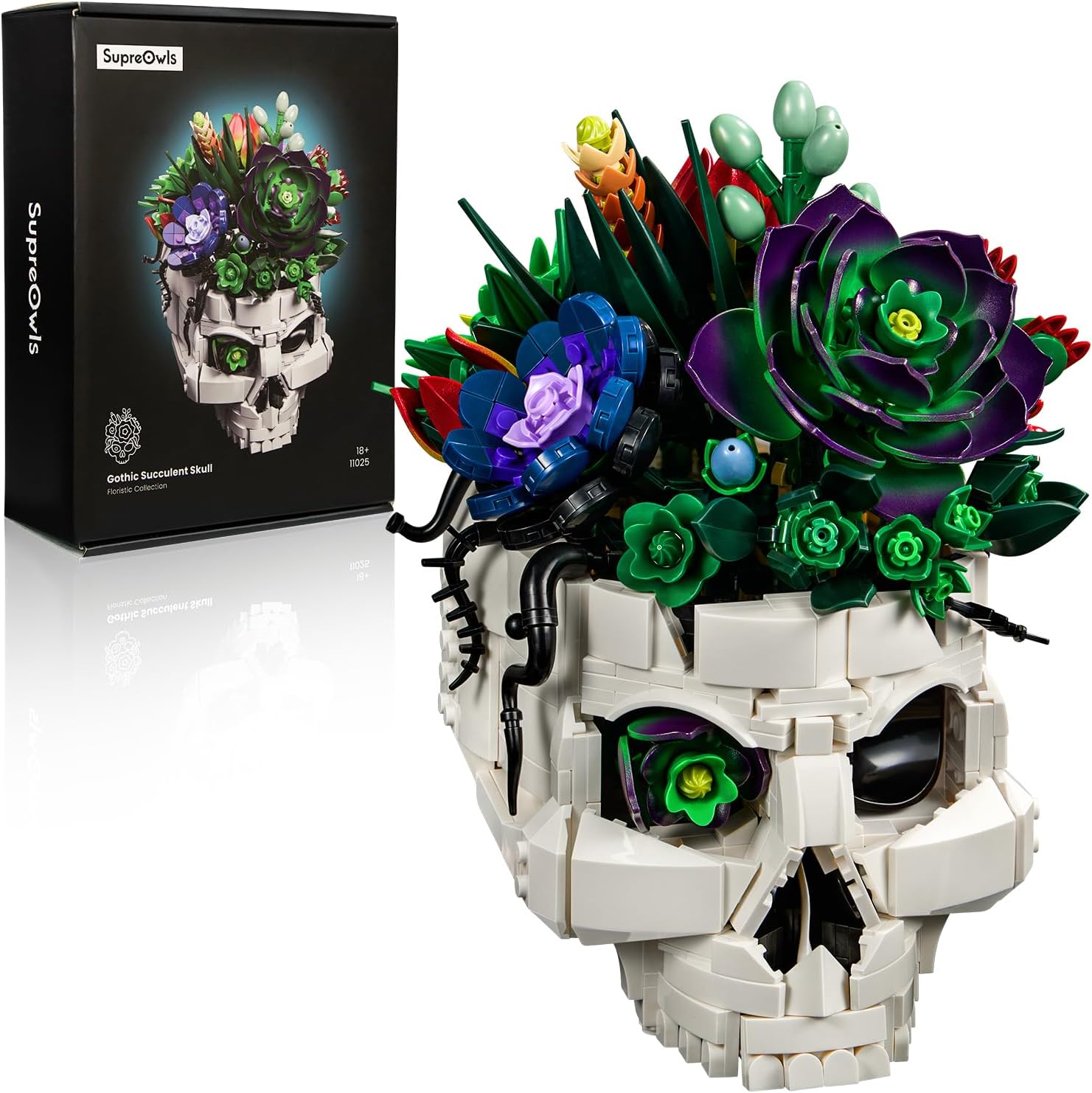 Succulent Skull Planter Building Set, Botanical Skeleton Pot Collection Building Kit, Horror Plants Home Office Table Decoration Blocks Toys for Adults, Gift for Birthday Mother's Day