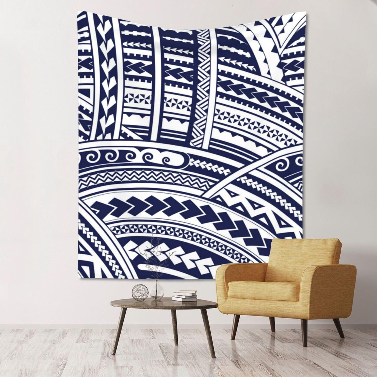 WKSGDSG Large Wall Hanging, Machine Washable Tapestry For Dorm Room, Blue Polynesian Maori Tribal, Lightweight Polyester Wall Art For Bedroom Living Room, 152x130cm
