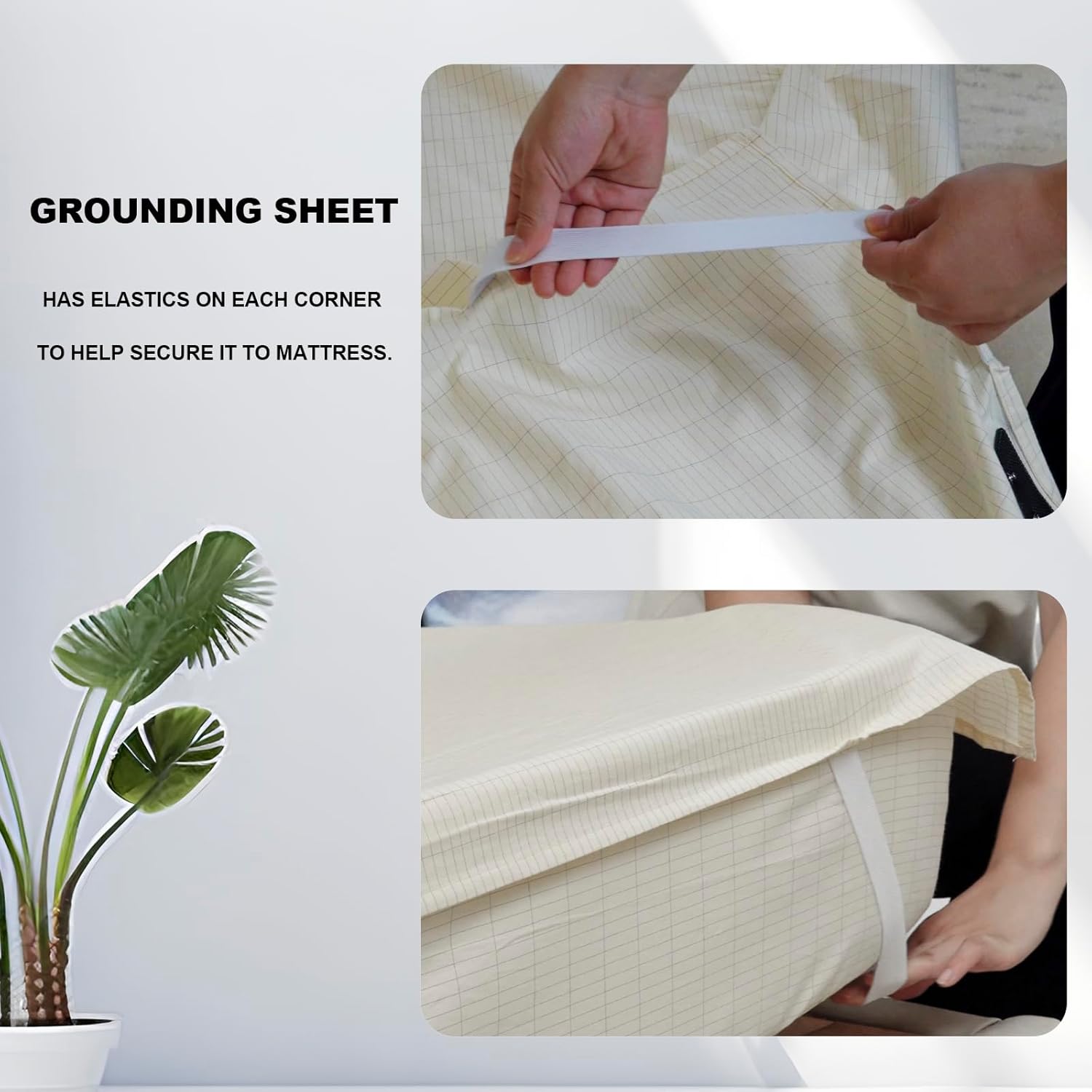 Grounding Sheets Organic Cotton Flat Grounding Sheets 54x80inch Silver Fiber Grounded Bed Sheets for Sleep Earth Connected Sheets with Grounding Cord Beige Full Size