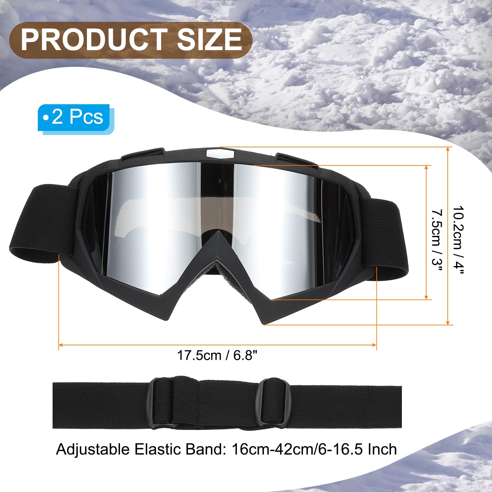 PATIKIL Occhiali Moto Cross, 2Pz Occhiali Moto, Occhiali ATV, Occhiali Sci, Occhiali Casco Corsa, Antivento per Alpinismo, Paracadutismo, Sci, Equitazione, Nero Opaco con Lenti Argento