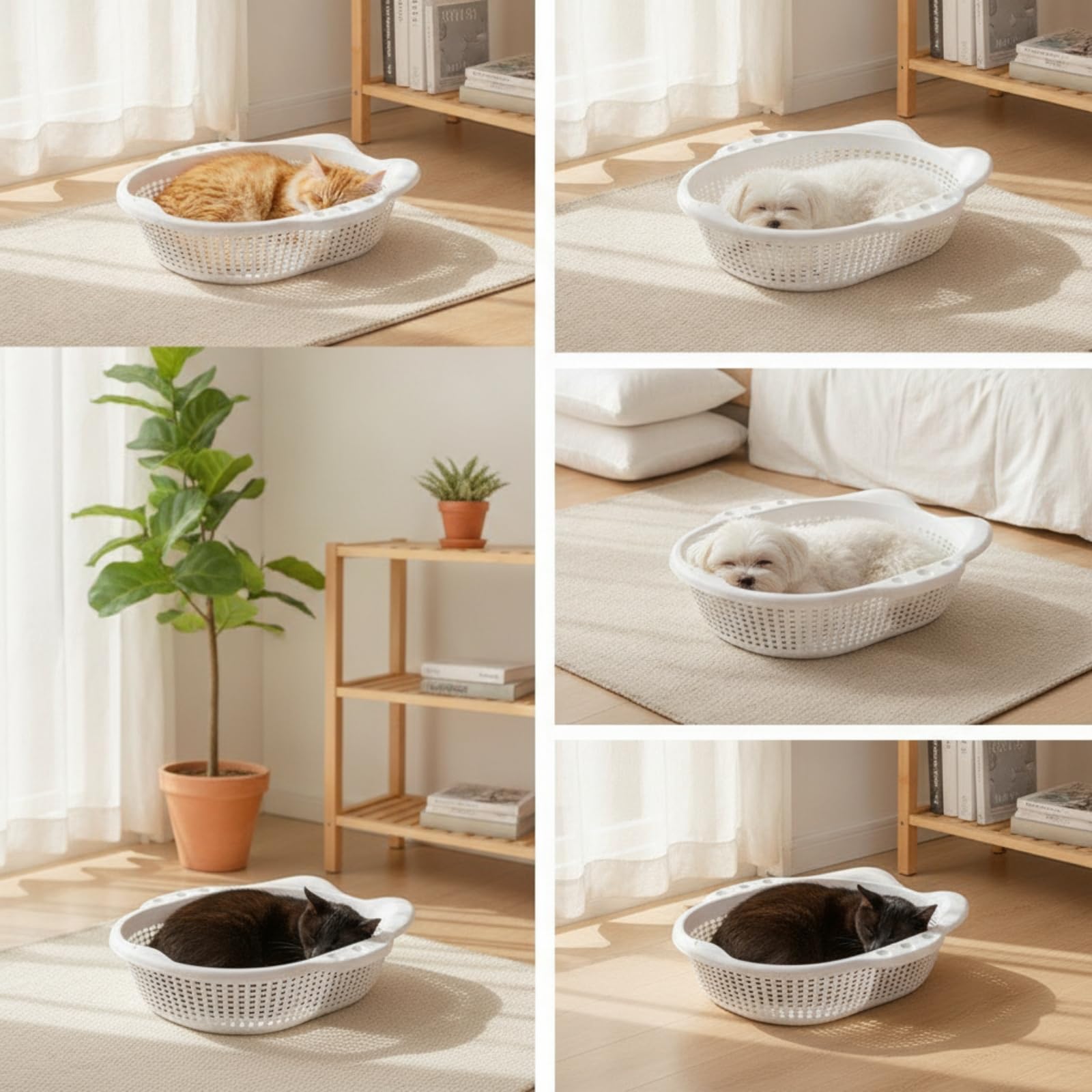 Lit pour Chats Panier Animal Panier Niche Coussin Lavable Panier Aéré en PP Confort pour Été Ventilation Latérale Entretien Pratique Adapté aux Chats, Jaune
