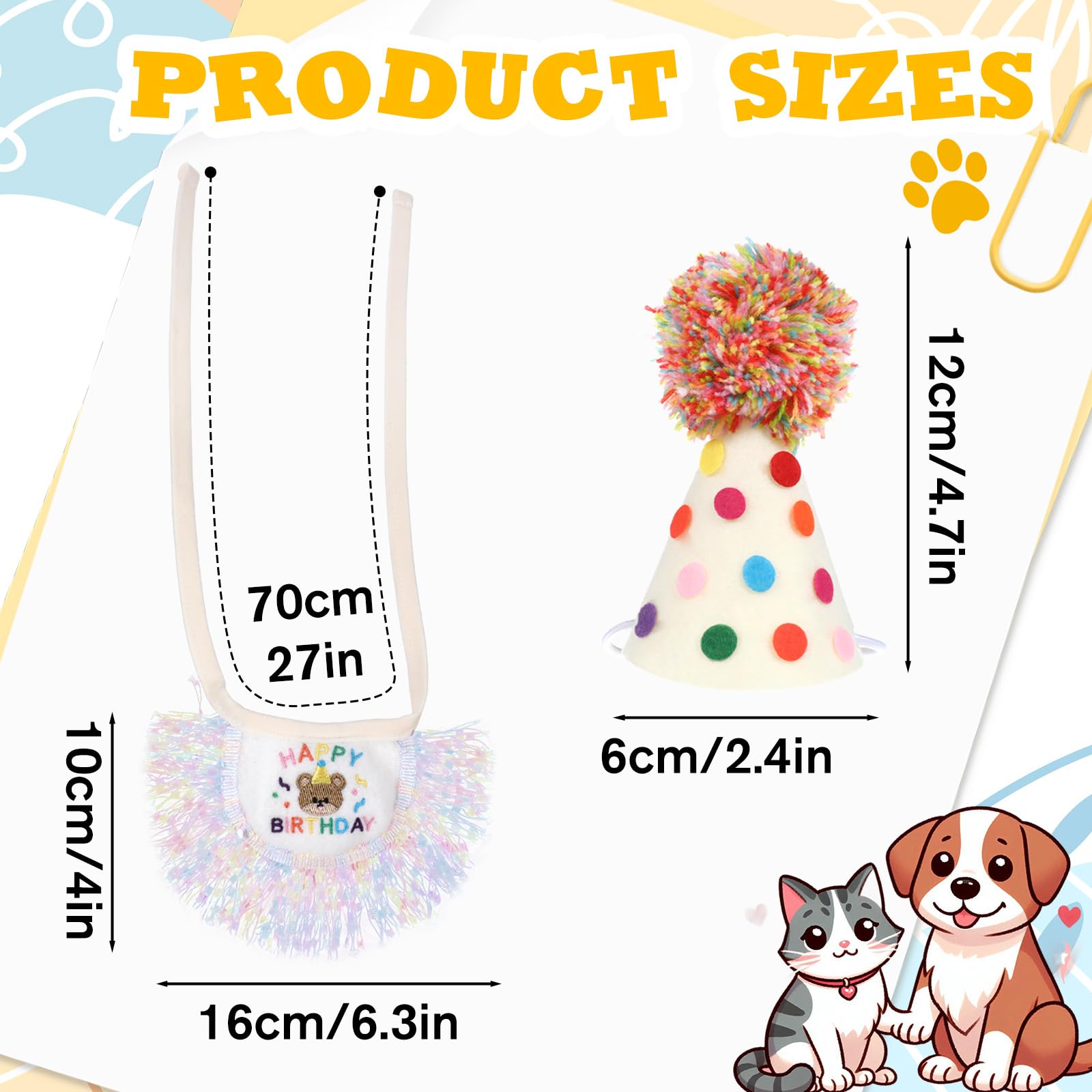 Cat Birthday Hat and Bandana Scarf, Cat Birthday Outfit Party Hat Dog Costumes Cute Lace Puppy Bib Scarf Party Decorations Set for Small Medium Cats & Doggy