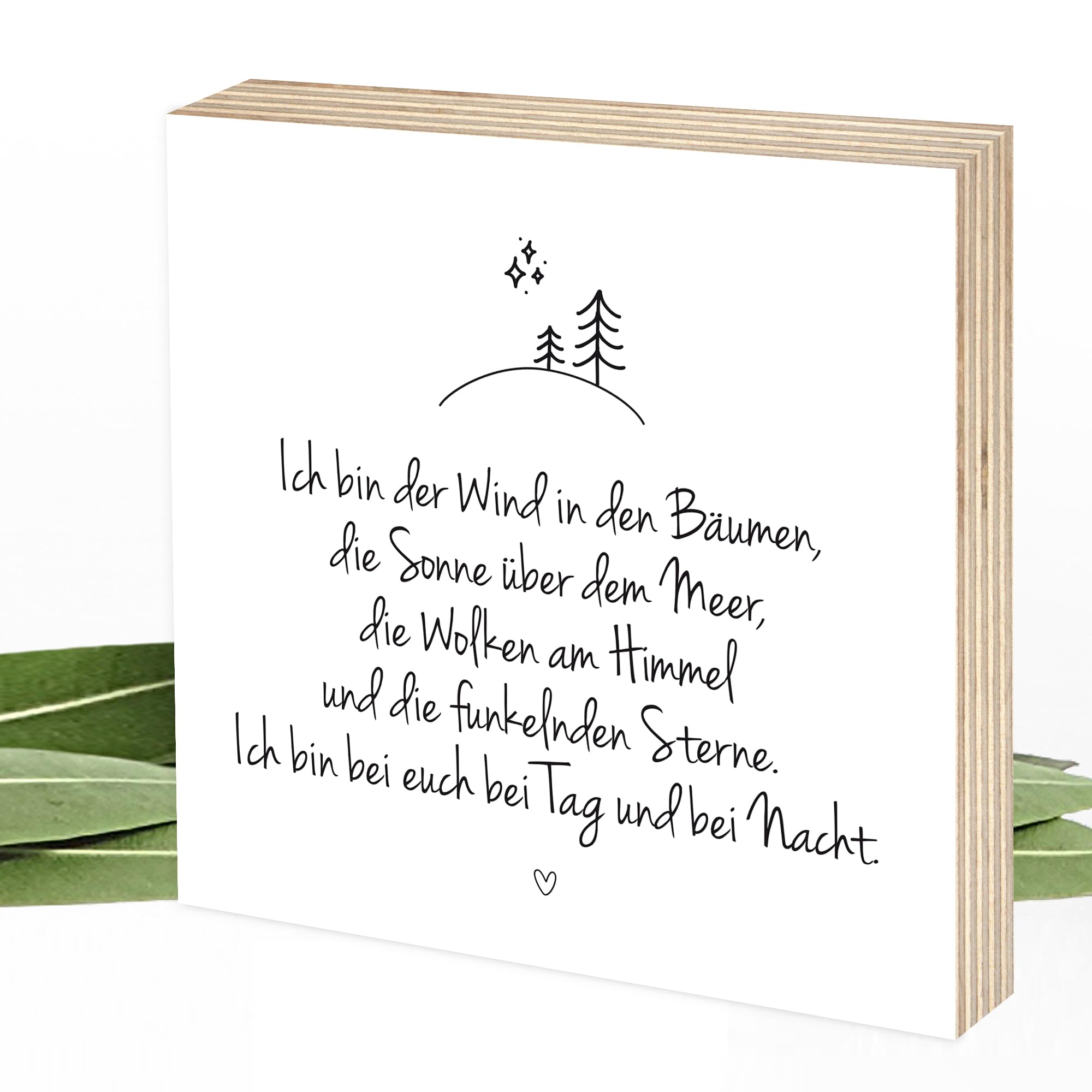 Wunderpixel® Holzbild Ich bin der Wind - bin bei euch - Andenken an Verstorbene - 15x15x2cm zum Hinstellen/Aufhängen, echtes Foto mit Spruch auf Holz - Wand-Bild Aufsteller - Erinnerung Trost-spender
