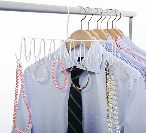 Miniatura 5 de Percha de metal extraíble con ganchos, chales, cinturón y toallas, organizador de almacenamiento, ahorro de espacio, 20 ganchos, 12 x 4 x 3 pulgadas