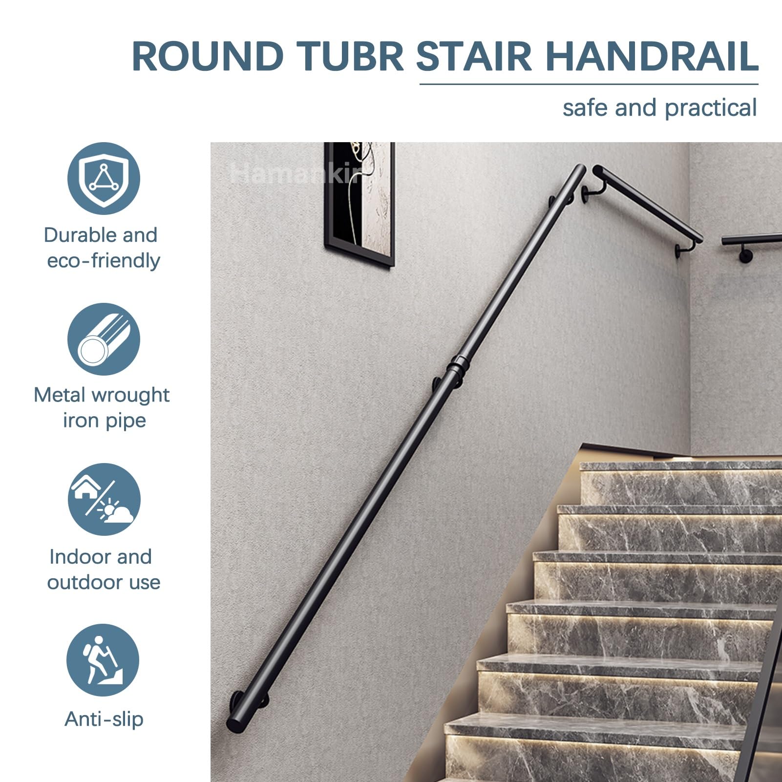 Barandilla negra de pared, barandillas para escaleras de 1 2 3 4 5 6 metros para exteriores o interiores, barra de seguridad de hierro forjado, barra de apoyo antideslizante(100cm)