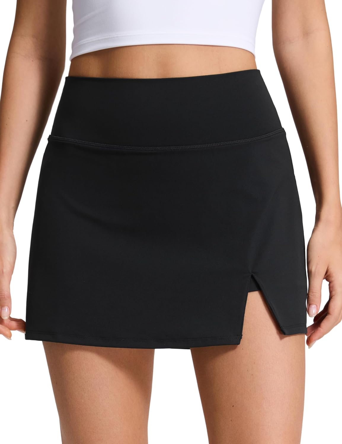 CRZ YOGA High Rise Front Slit Golf Skirts for Women - Mini A-line Tennis Casual Skort with Built-in Shorts Side Pockets