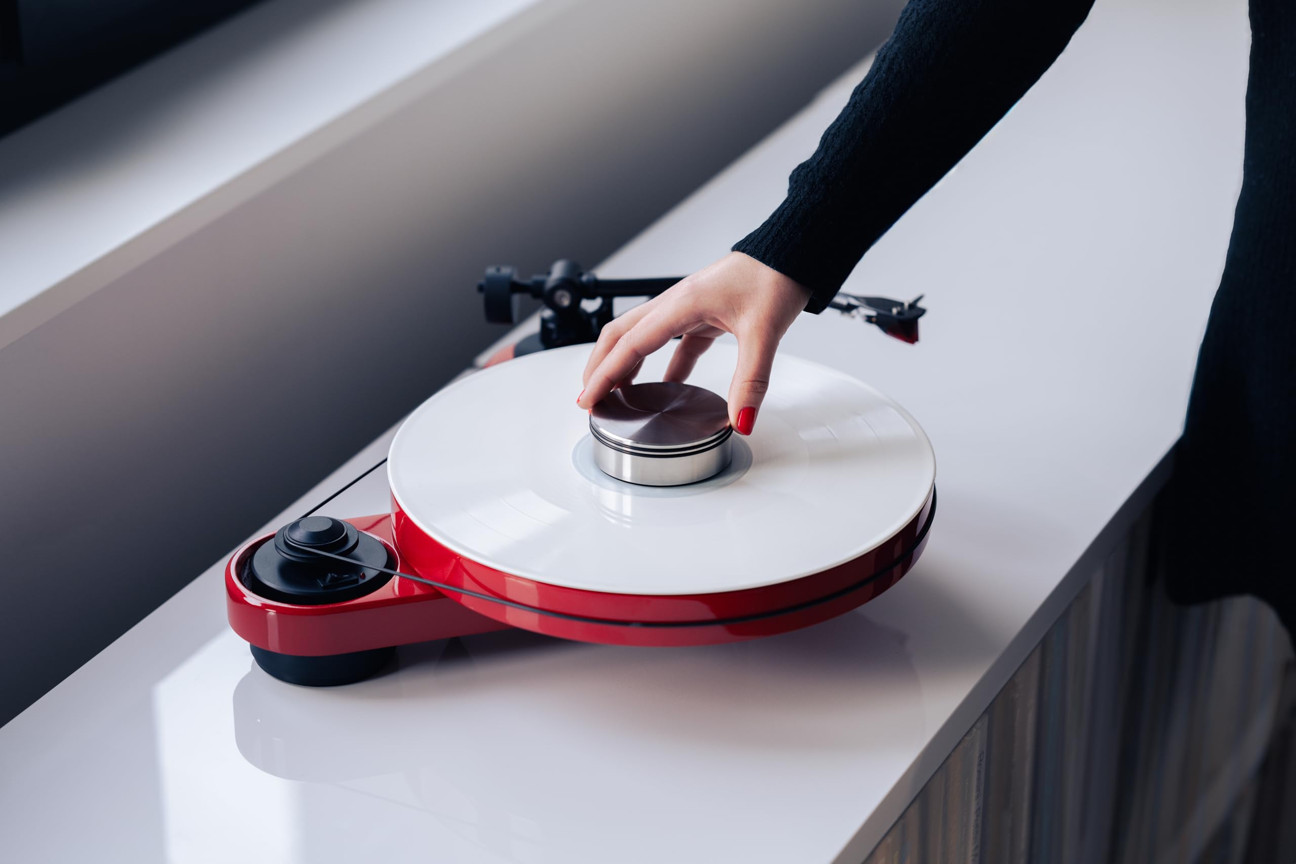 Pro-Ject Record Puck DS, peso della piastra pesante in acciaio inox per ridurre le risonanze indesiderate, 915 g (acciaio lucidato)