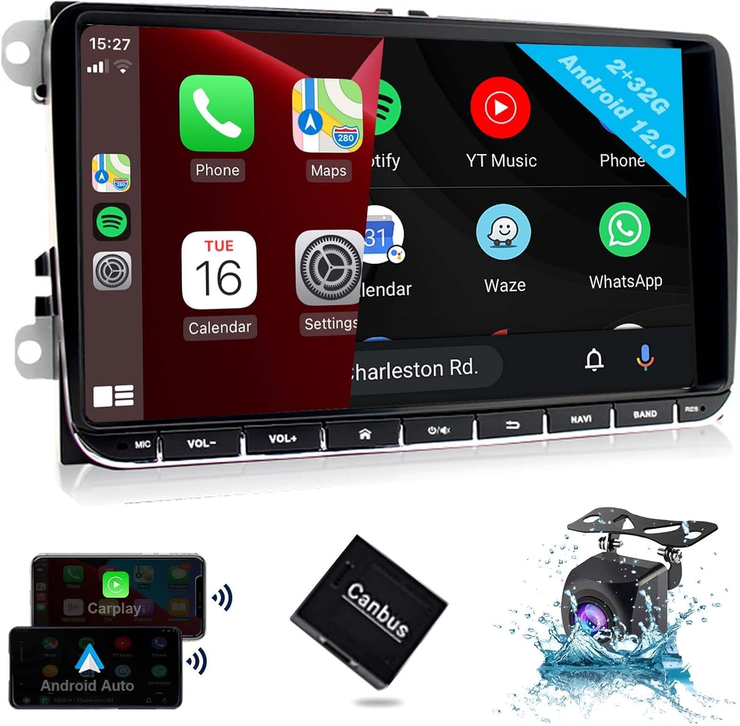 Android 12 Car Radio for VW, Golf 5 6 Passat Polo Skoda Tiguan Seat, 9" Touchscreen Car Radio with GPS Navigation, Backup Camera, WiFi BT USB RDS DSP EQ FM AM Radio, 2GB+32GB (TH0029-UK)