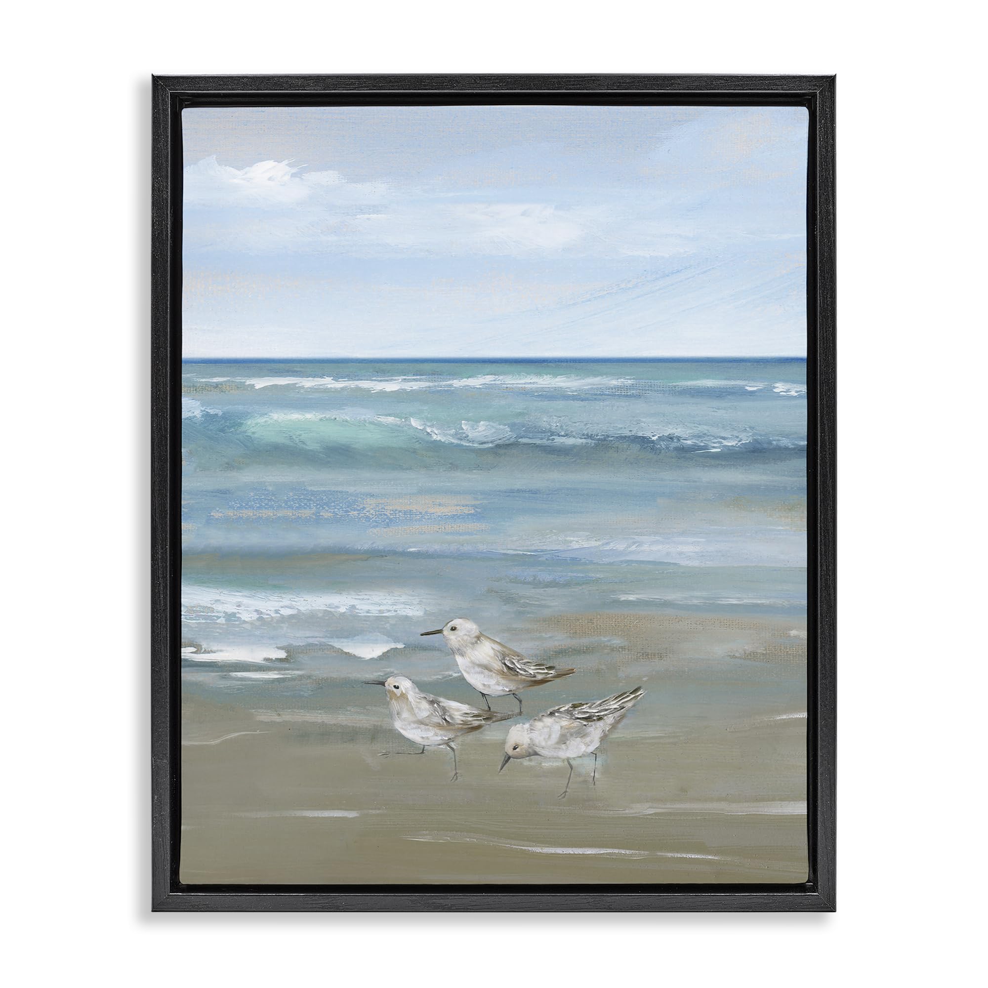 Stupell Industries Sanderlings On Gentle Waves 'Sanderlings On Gentle Waves', Floating Frame Canvas Art, Black, 25 X 31 Inches, Easy To Hang And Sturdy, Made In Usa, By Nan