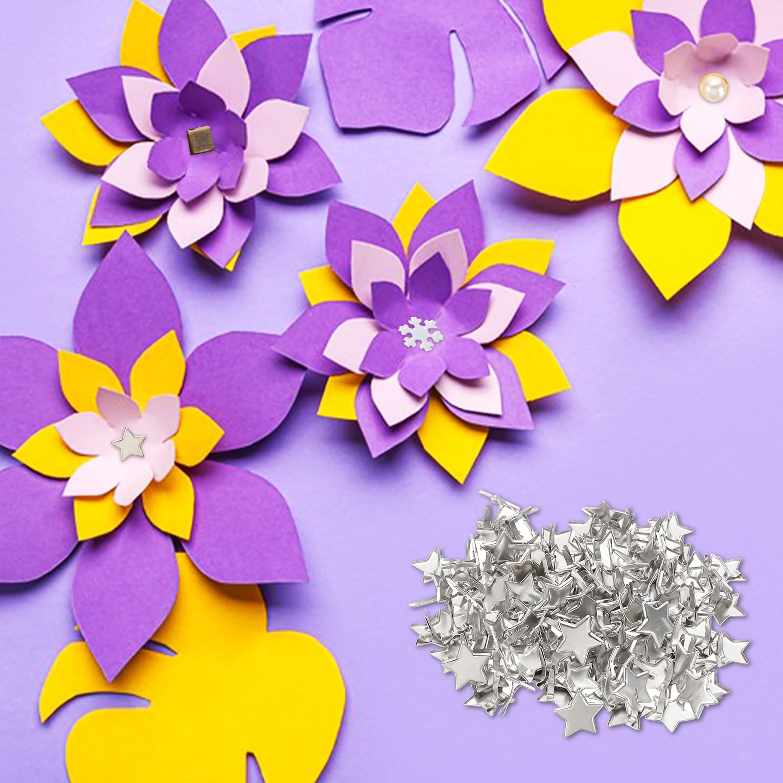 PATIKIL Fermagli per Carta Brads 200Pz Mini Fermacampioni Stella Metallo Testa Tonda Tono Argento 0,6"x0,4"