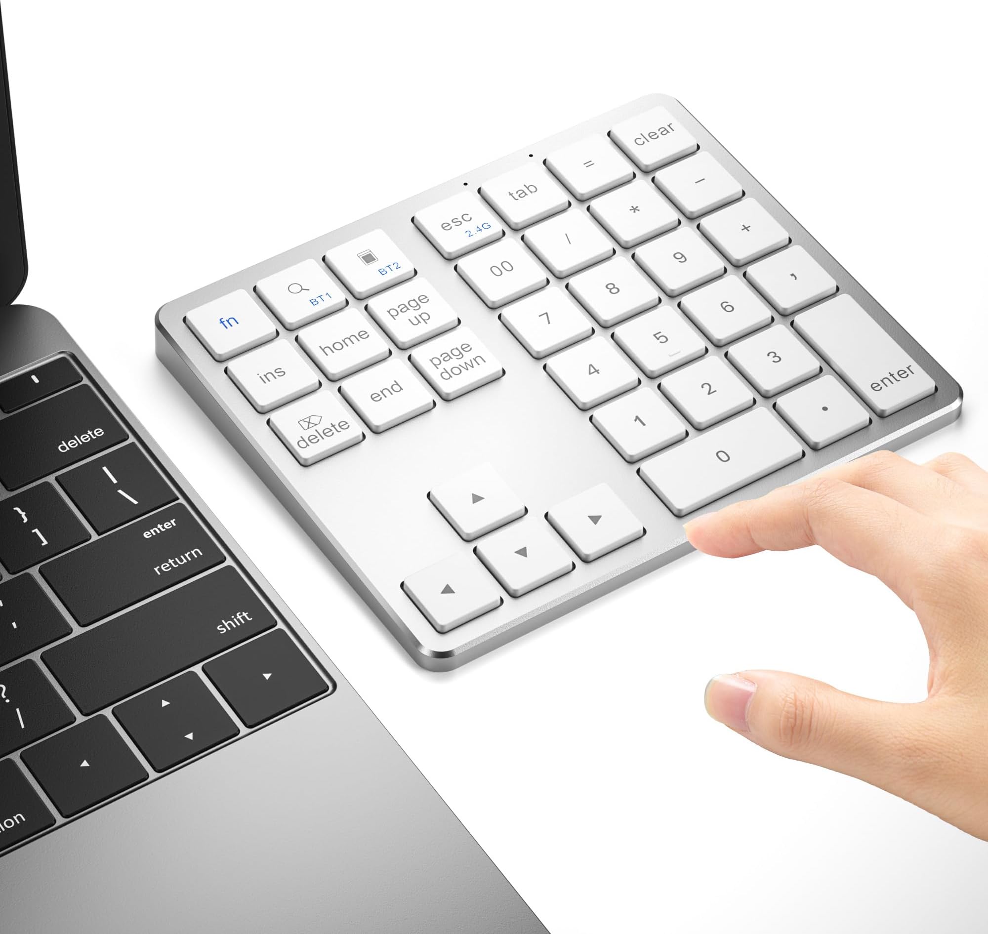 Bluetooth Number Pad, Aluminum Rechargeable Wireless Numeric Keypad Slim 35 Keys External Numpad Keyboard Data Entry for Laptop, MacBook, MacBook Air/Pro, iMac, Windows (White)