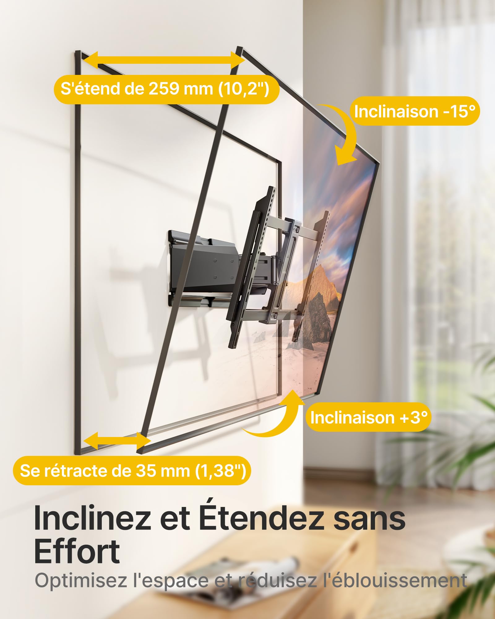 monTEK Support TV Mural Ultra Fin Renforcé 37-90 Pouces