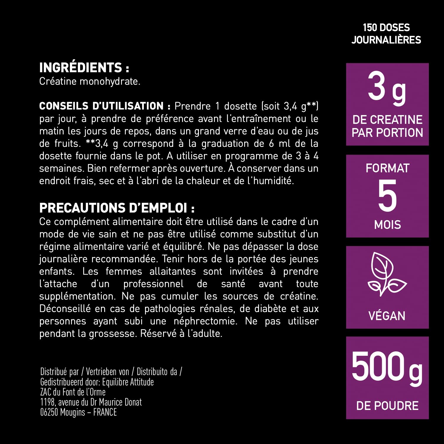 Creatine Monohydrate Eafit Pure - Musculation Prise De Masse - Poudre 500g | Booster Puissant Pre Workout, Augmente Performances Et Prise De Masse Musculation Homme - Poudre Micronisée, Cure De 5 Mois