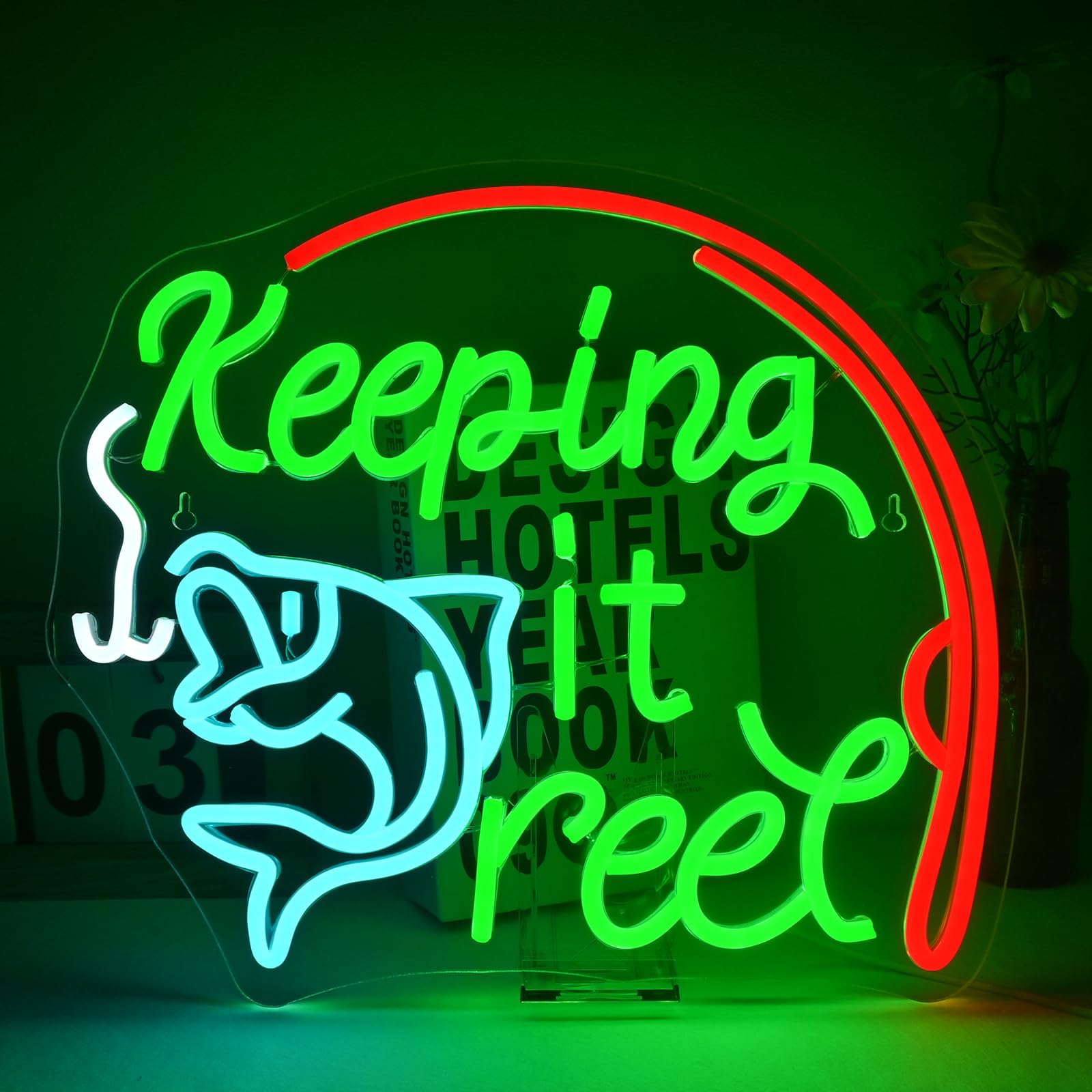 DREAMFORT Keeping It Reel Neon Sign Fishing Themed LED Wall Decor for Man Caves, Tackle Shops & Lake Houses, USB-Powered Adjustable Brightness, Angler-Themed Decoration โ image 1