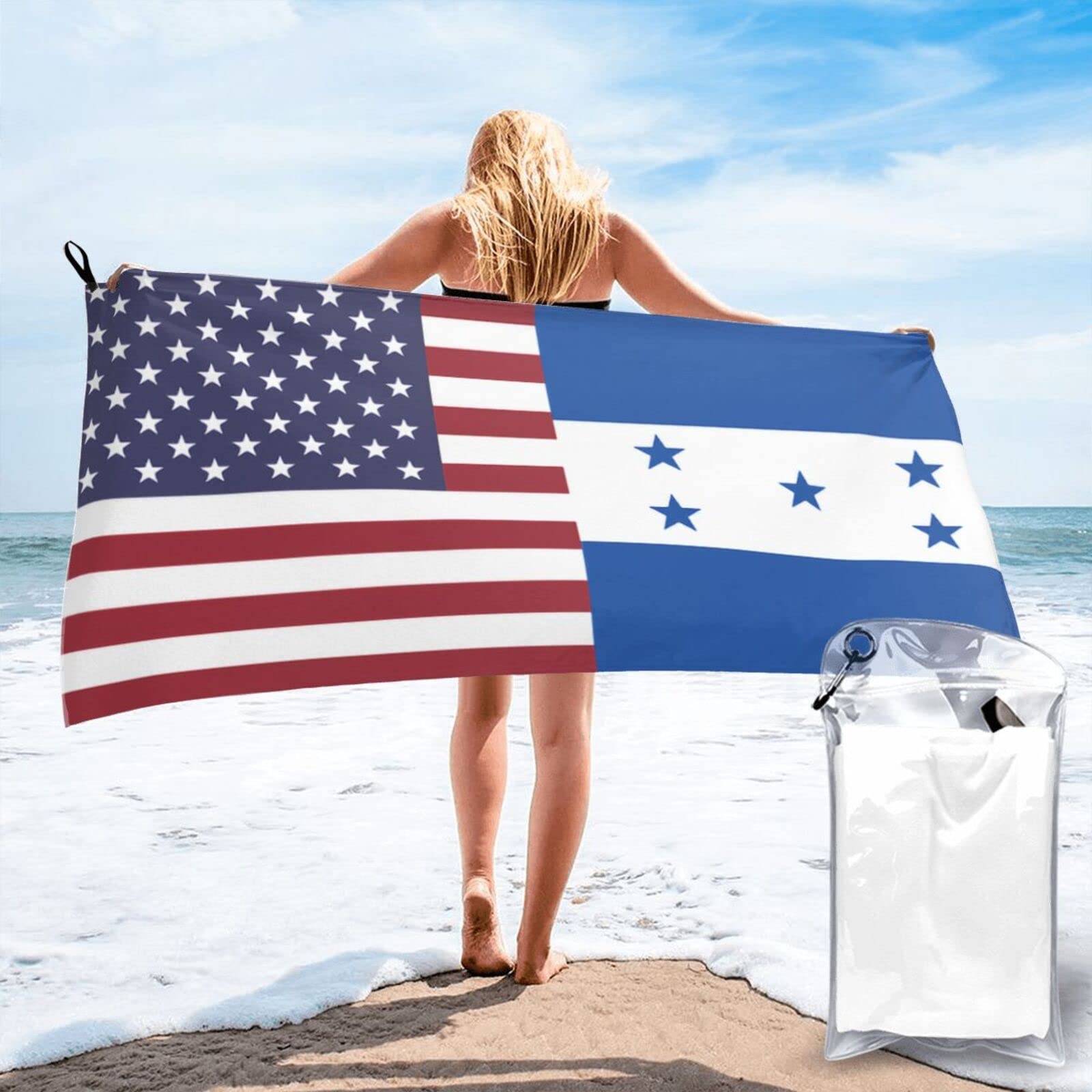 Lawenp Honduras American Flag Microfiber Beach Towel Adults Large Quick Drying Bath Towel Travel Towels with Pouch 31.5"x63"