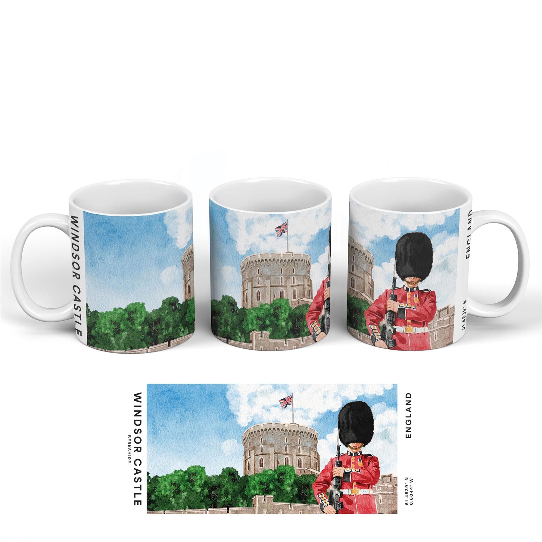Global Designs London Windsor Castle Kings Guard Illustration Souvenir Ceramic Mug