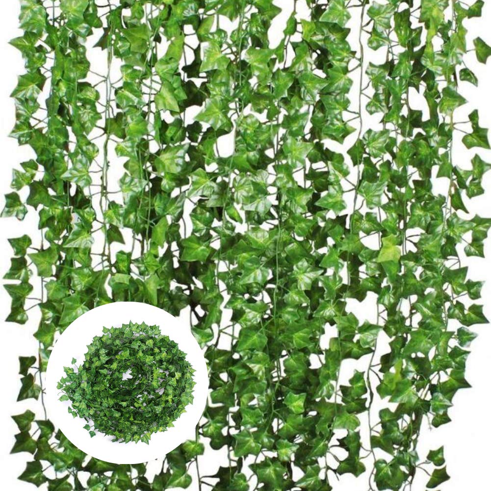 Adeeing 12 Strands Artificial Vines Ivy Green Leaves Hanging Garland Plants for Home Kitchen Garden Office Wedding Wall Decor (Sweetpotato Leaves)
