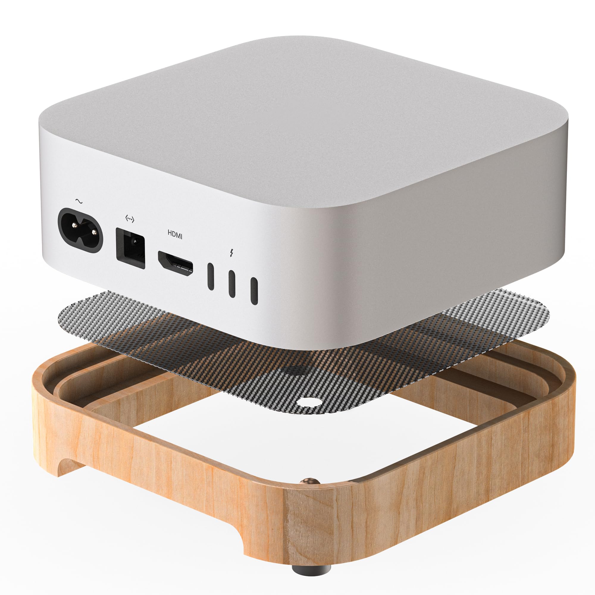 Supporto in legno per Mac Mini M4/M4 Pro (2024) - Stabile con filtro antipolvere, dissipazione del calore ottimizzata, comodo accesso al pulsante di accensione